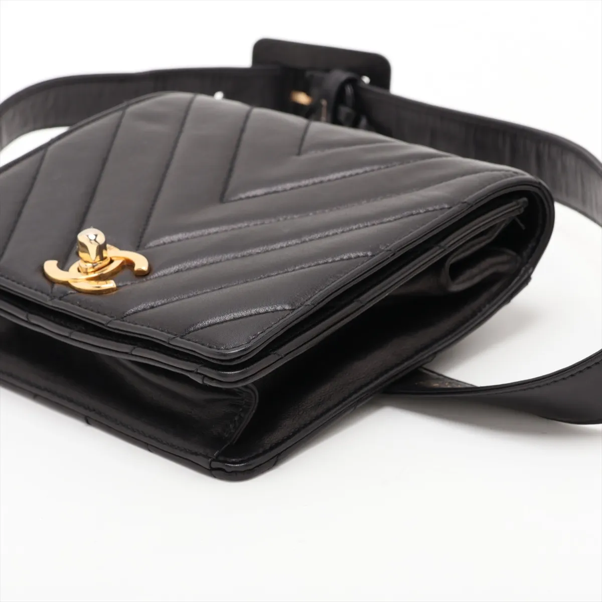 Chevron Lambskin Waist Pouch, Black with Gold Hardware, Item No. 1967629, Series 1 — view 3