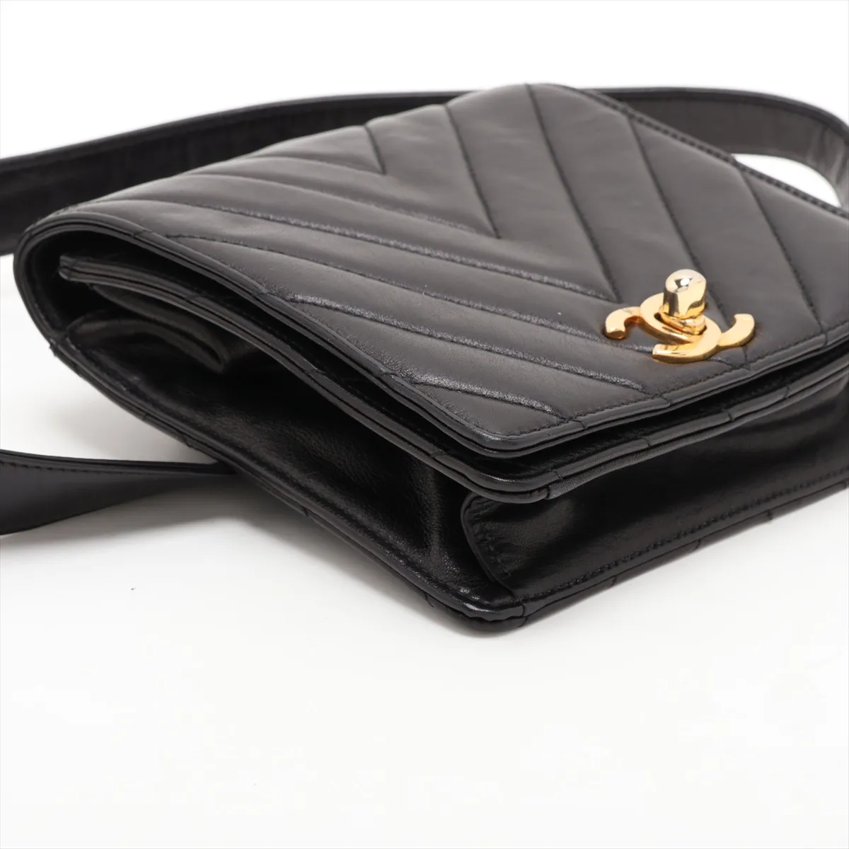 Chevron Lambskin Waist Pouch, Black with Gold Hardware, Item No. 1967629, Series 1 — view 4