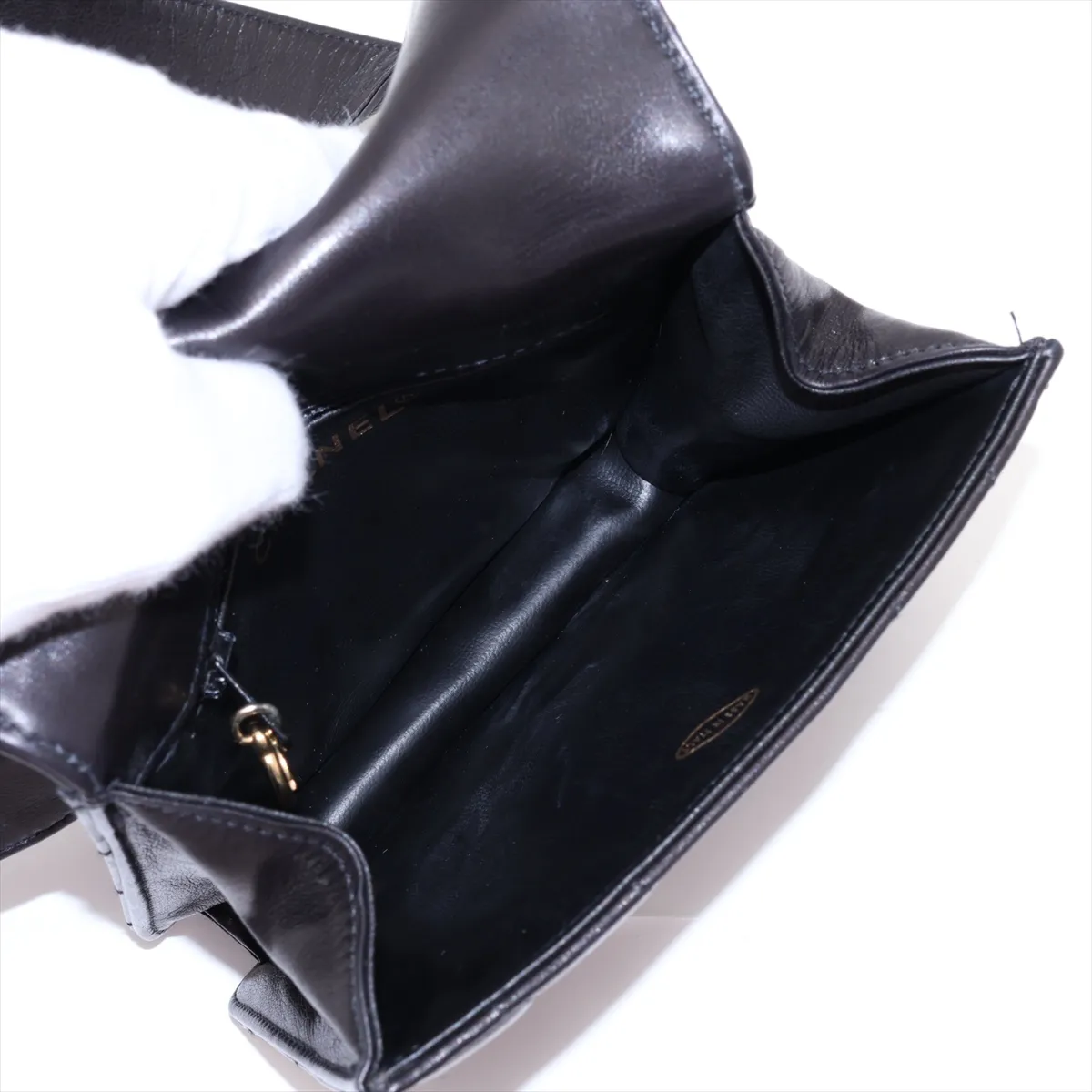 Chevron Lambskin Waist Pouch, Black with Gold Hardware, Item No. 1967629, Series 1 — view 6
