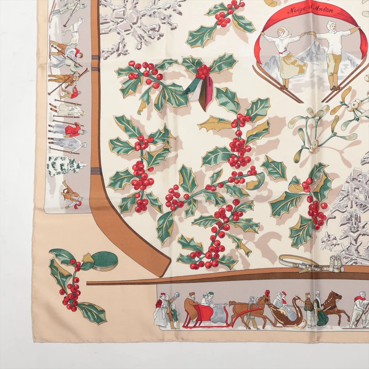 Carre 90 Neige d' Antan Last Year's Snow Scarf Silk Beige Thread — view 5