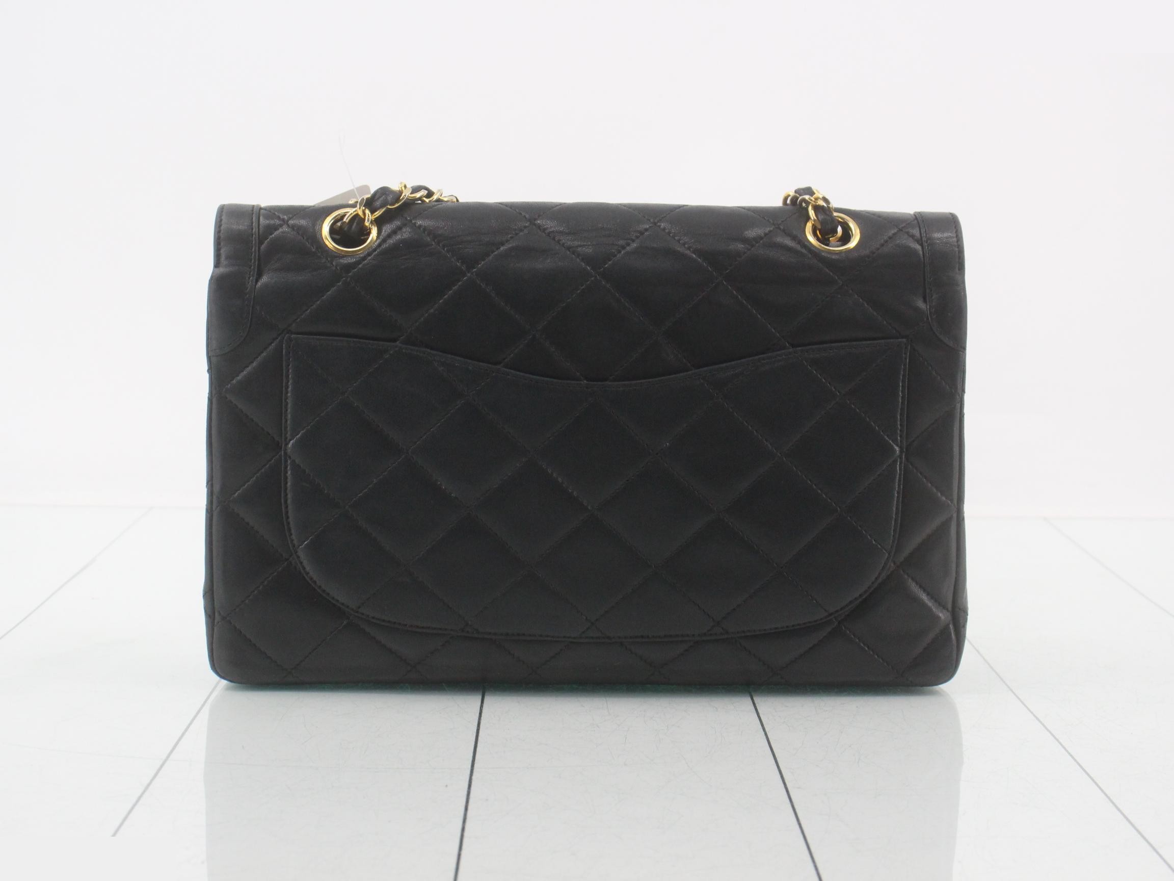 Lambskin Paris Limited Edition Double Flap Chain Shoulder Bag, Black — view 2
