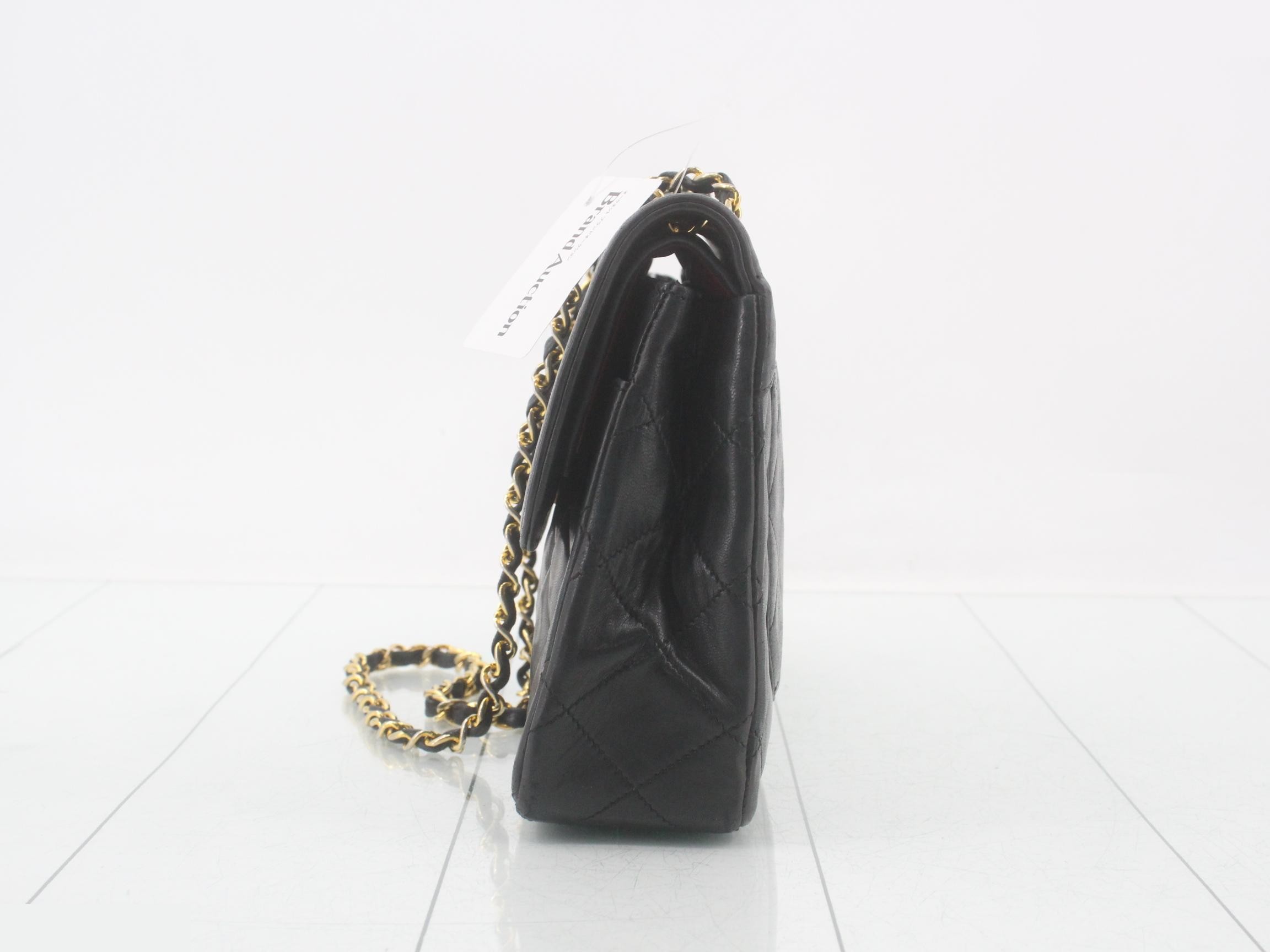 Lambskin Paris Limited Edition Double Flap Chain Shoulder Bag, Black — view 3