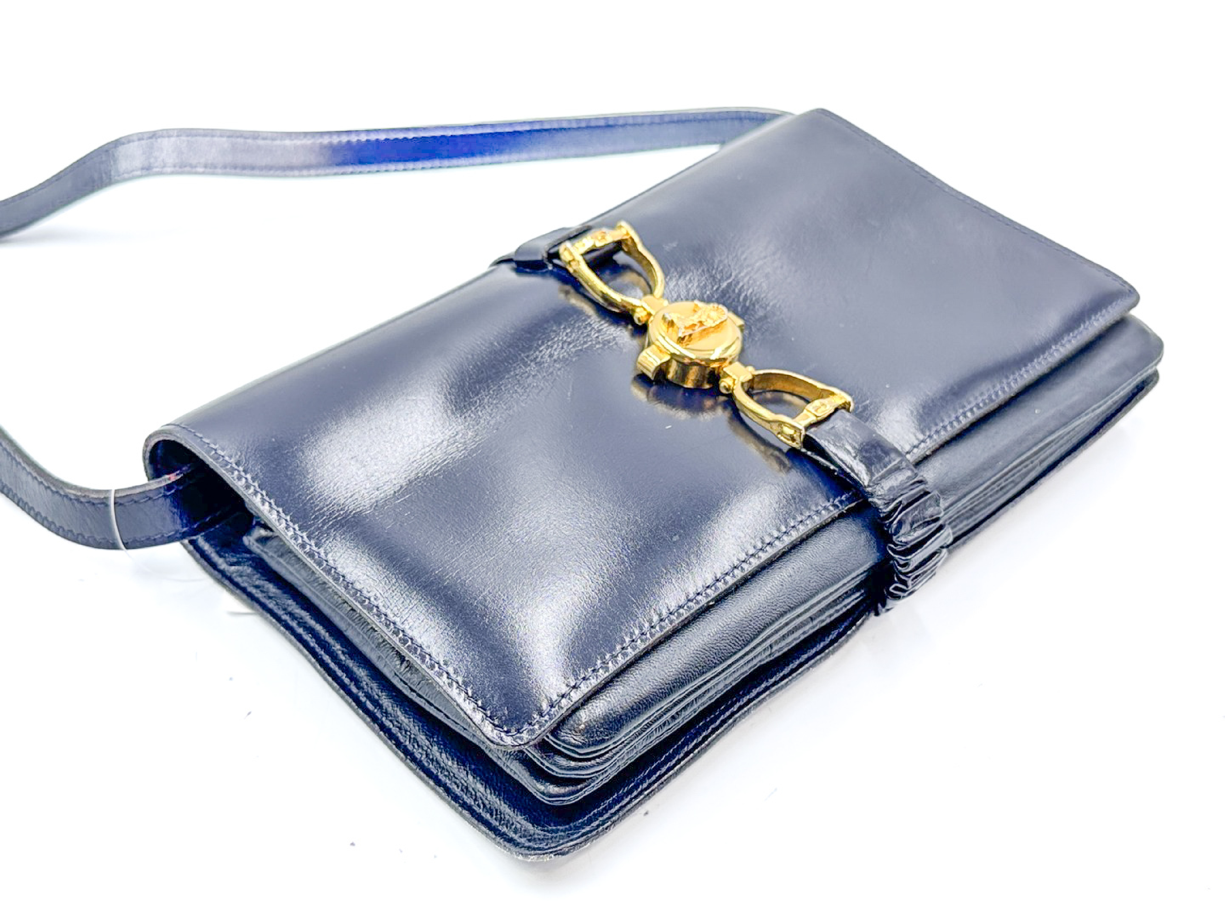 carriage hardware, gold hardware, calf leather, black, vintage shoulder bag — view 3