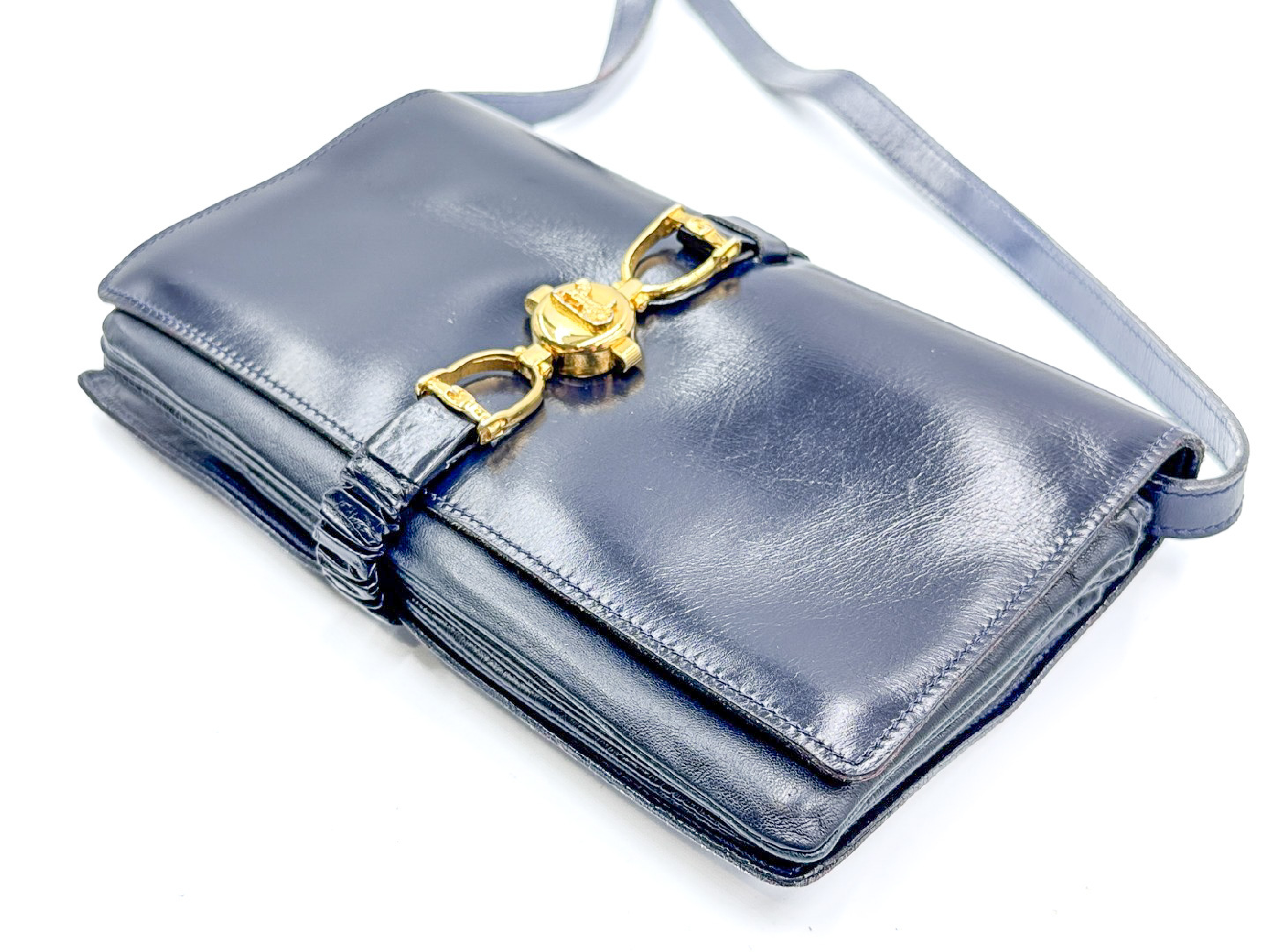 carriage hardware, gold hardware, calf leather, black, vintage shoulder bag — view 4