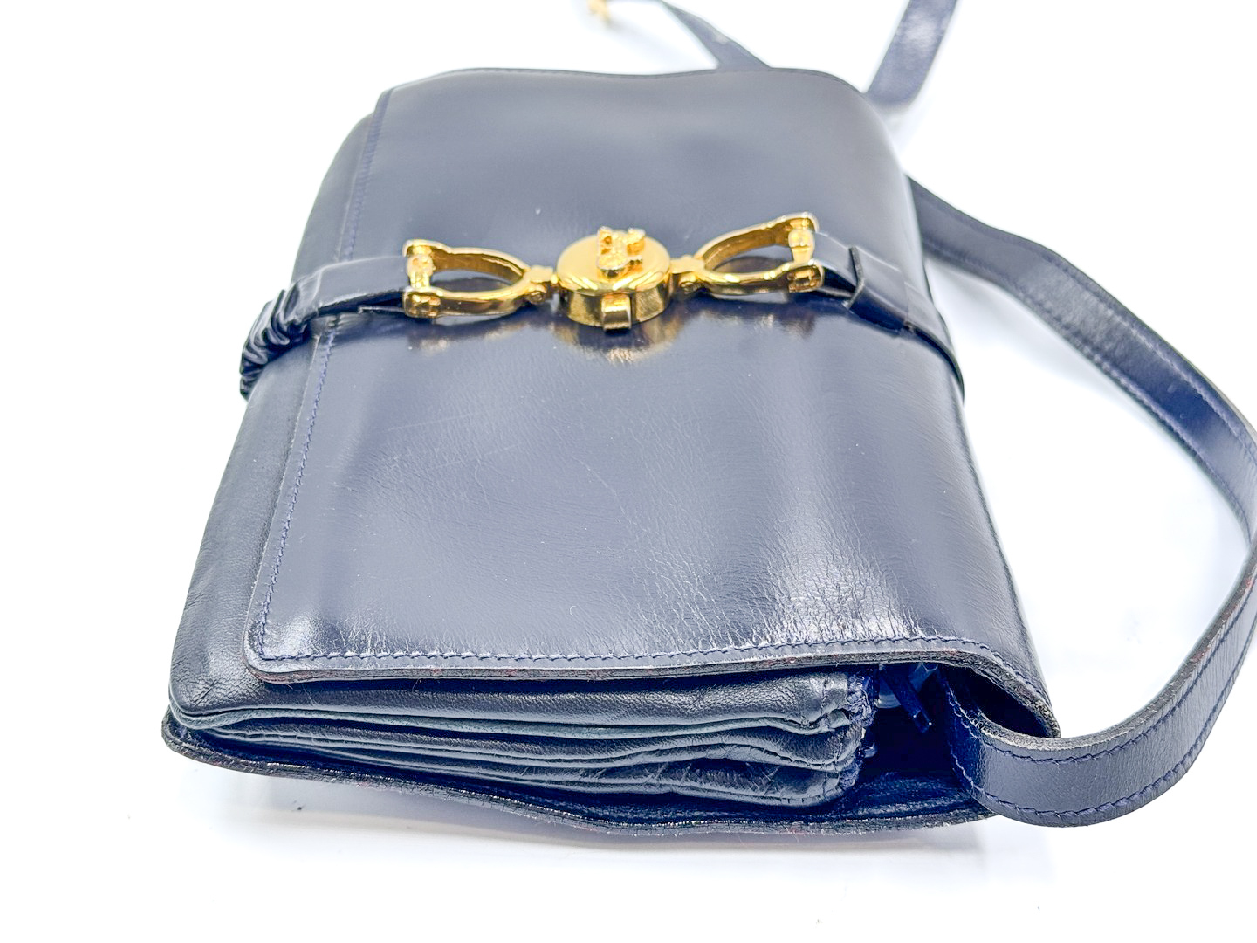 carriage hardware, gold hardware, calf leather, black, vintage shoulder bag — view 6
