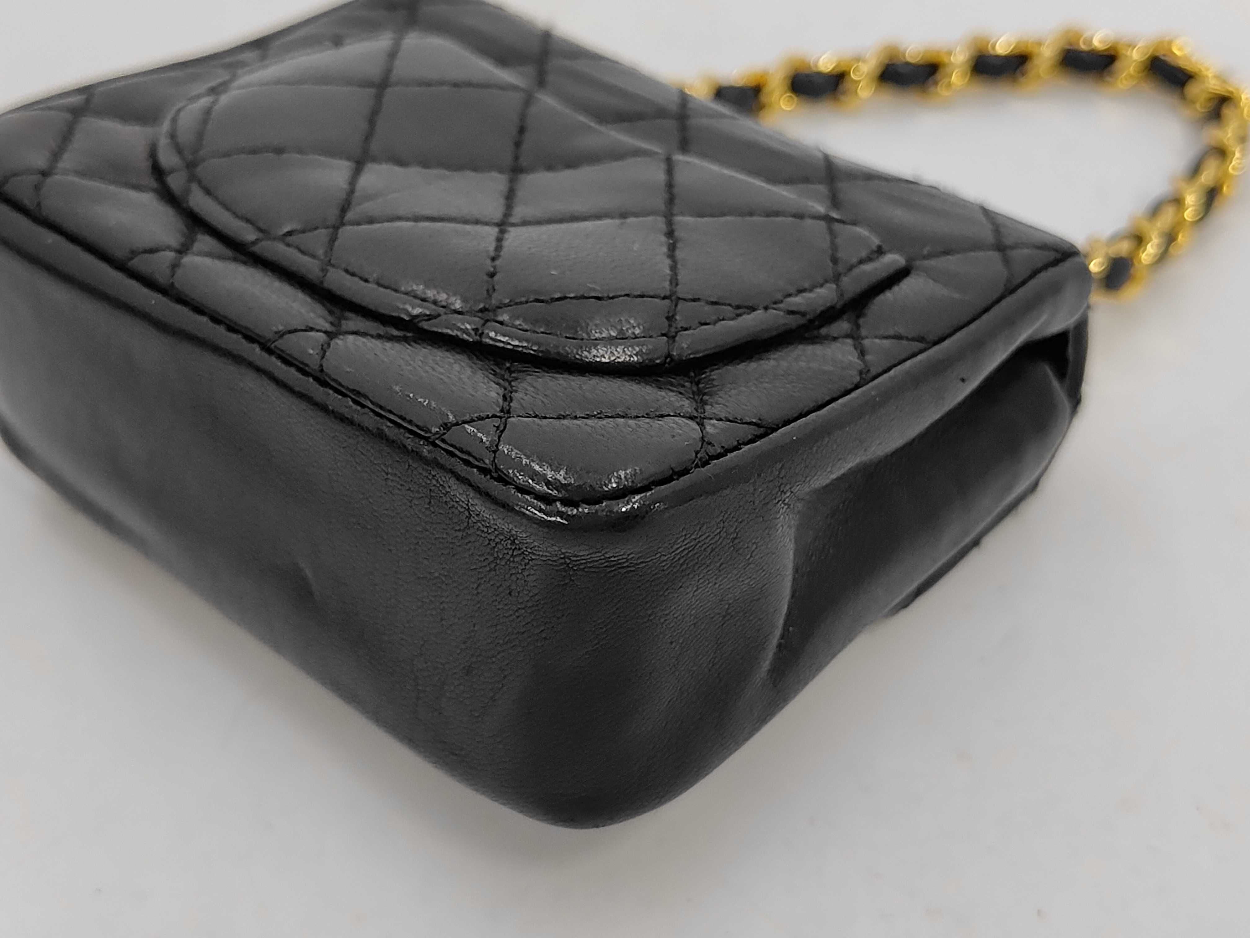 Lambskin Mini Matelassé Chain Belt Bag Charm, Black Waist Bag — view 3