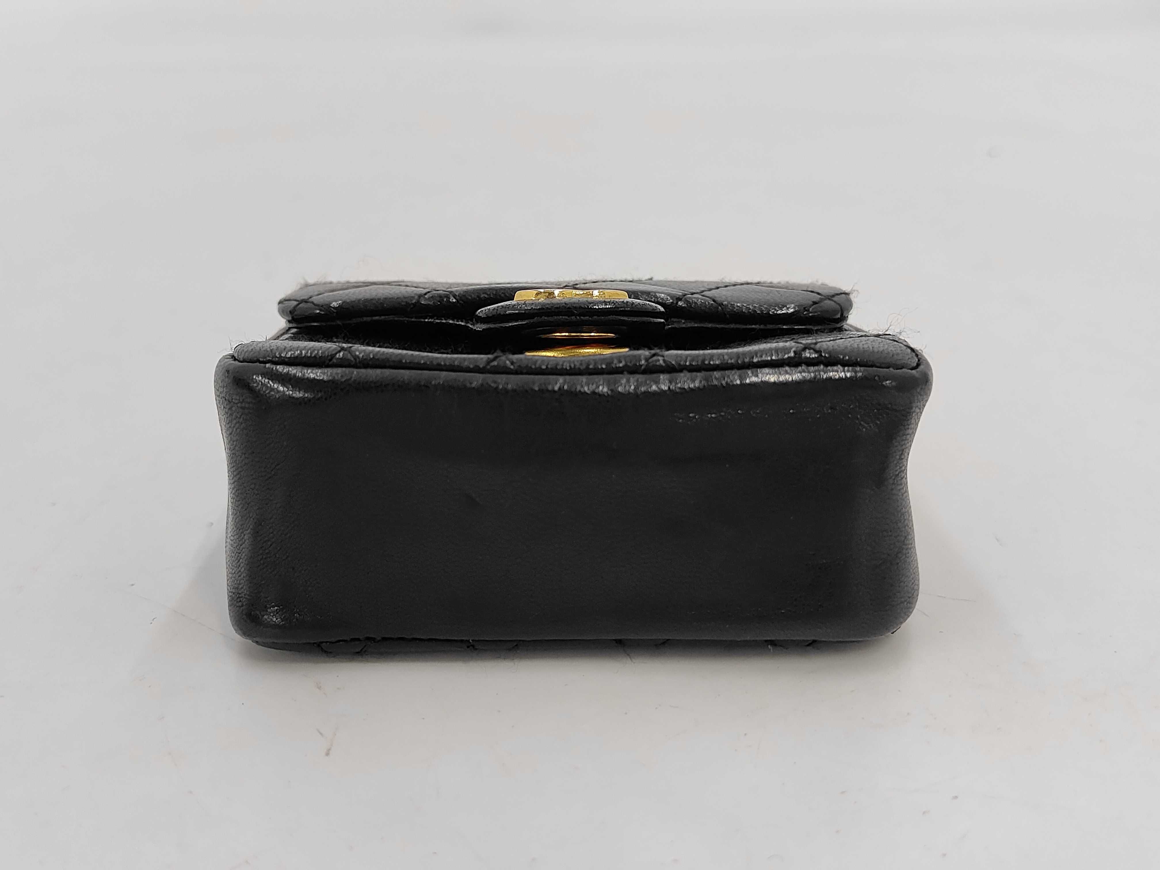 Lambskin Mini Matelassé Chain Belt Bag Charm, Black Waist Bag — view 4