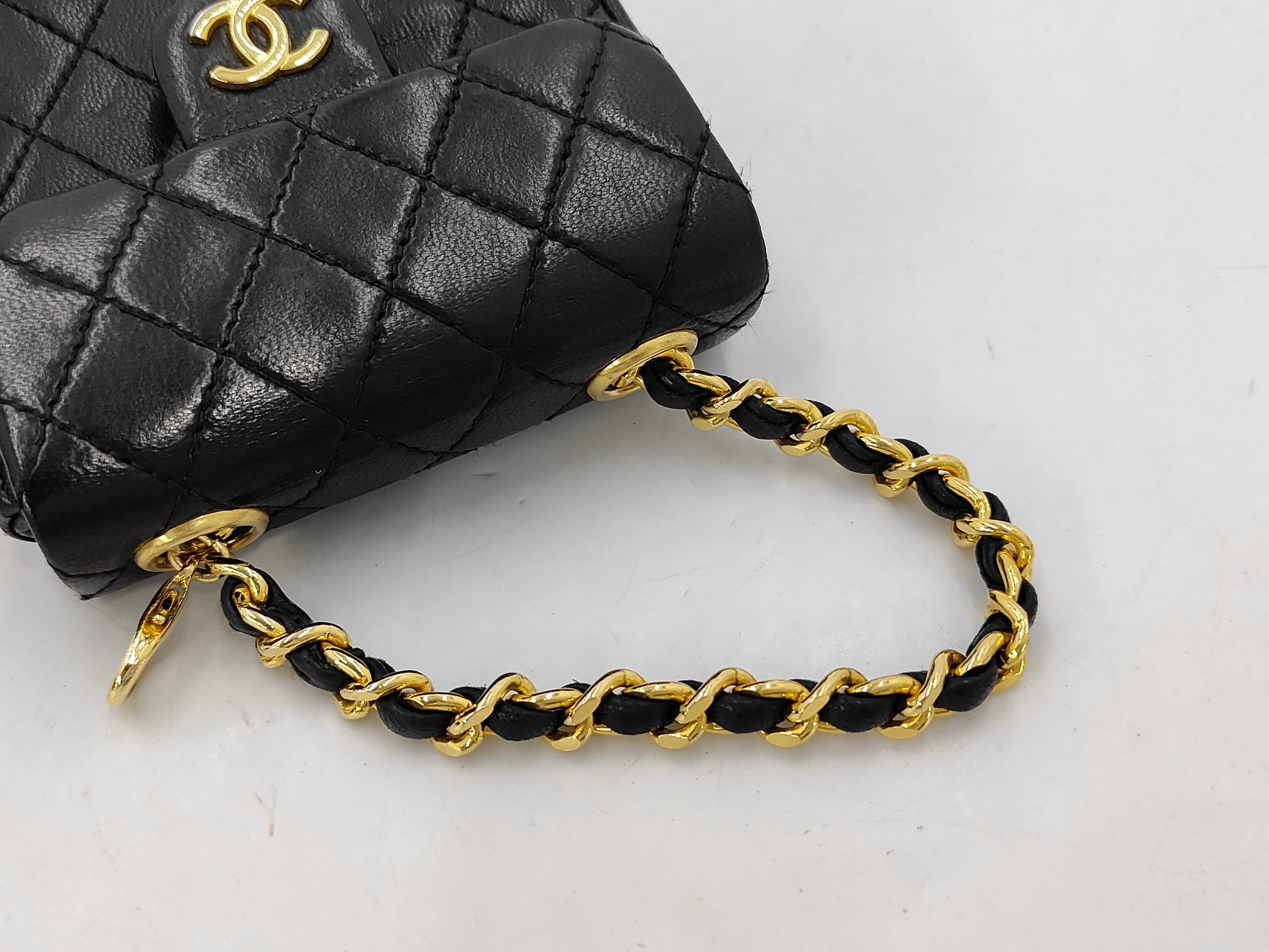 Lambskin Mini Matelassé Chain Belt Bag Charm, Black Waist Bag — view 5