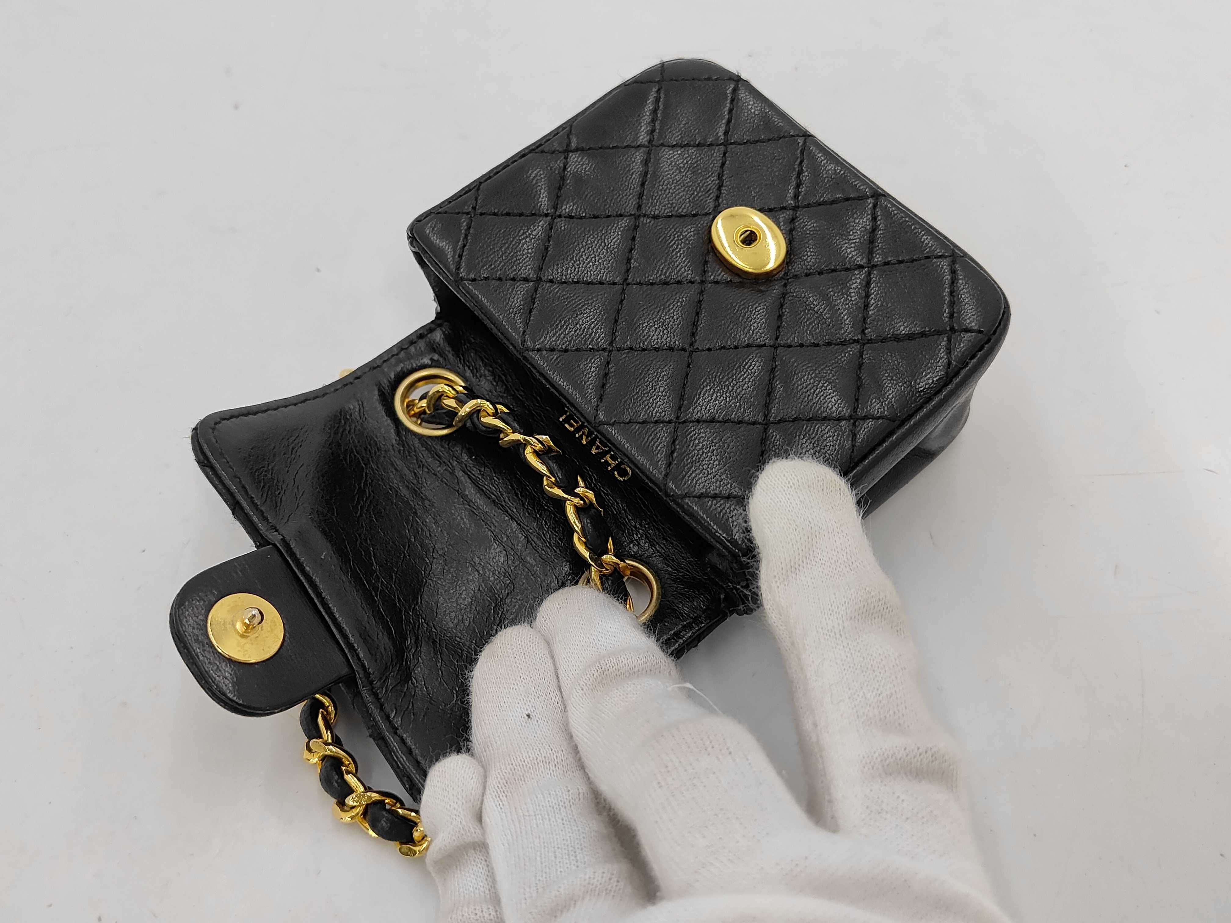 Lambskin Mini Matelassé Chain Belt Bag Charm, Black Waist Bag — view 8