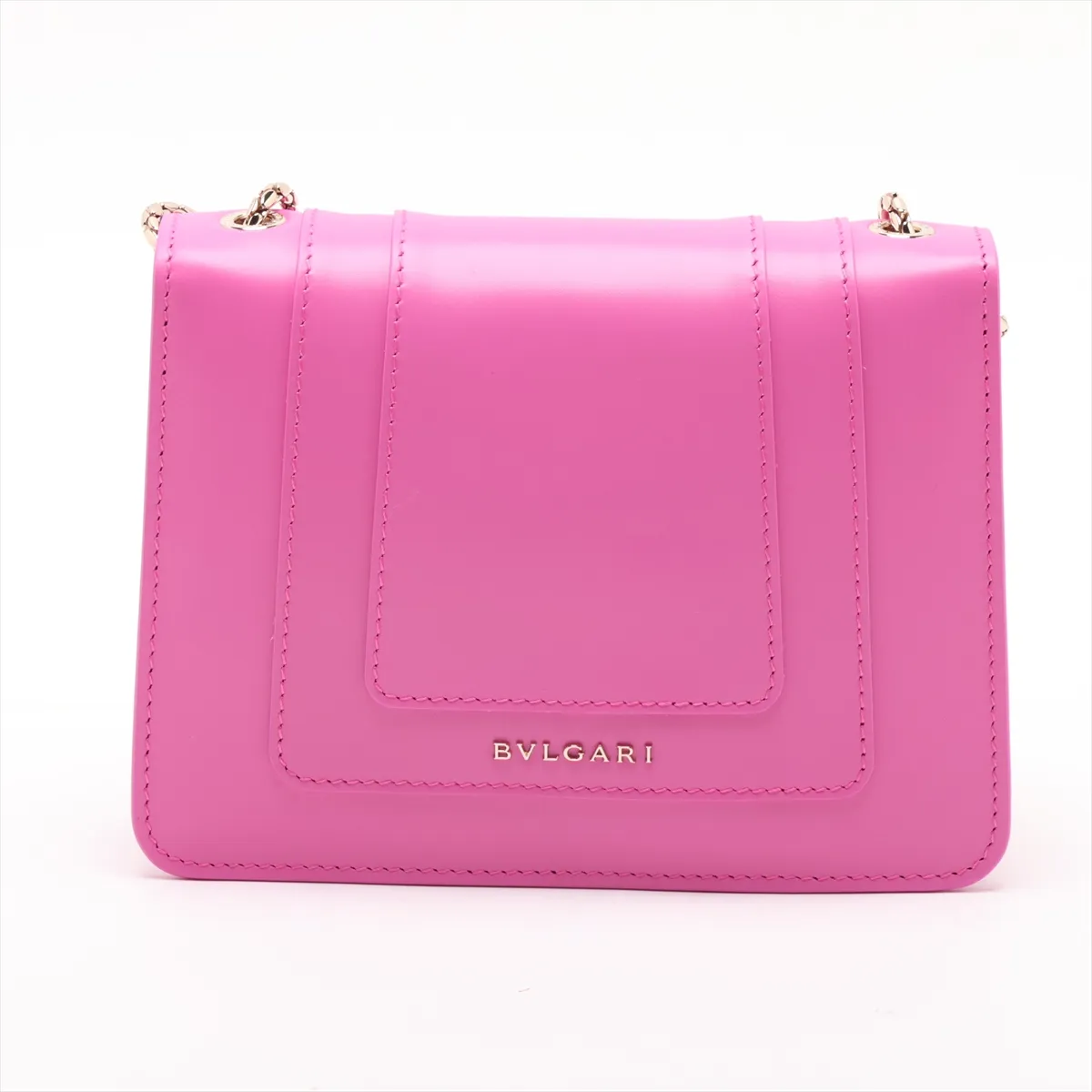 Serpenti Forever Leather Chain Shoulder Bag, Pink, with Mirror — view 2