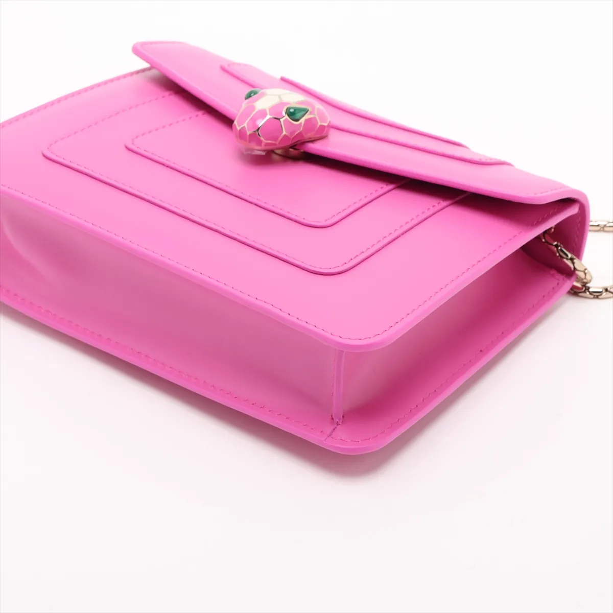 Serpenti Forever Leather Chain Shoulder Bag, Pink, with Mirror — view 3