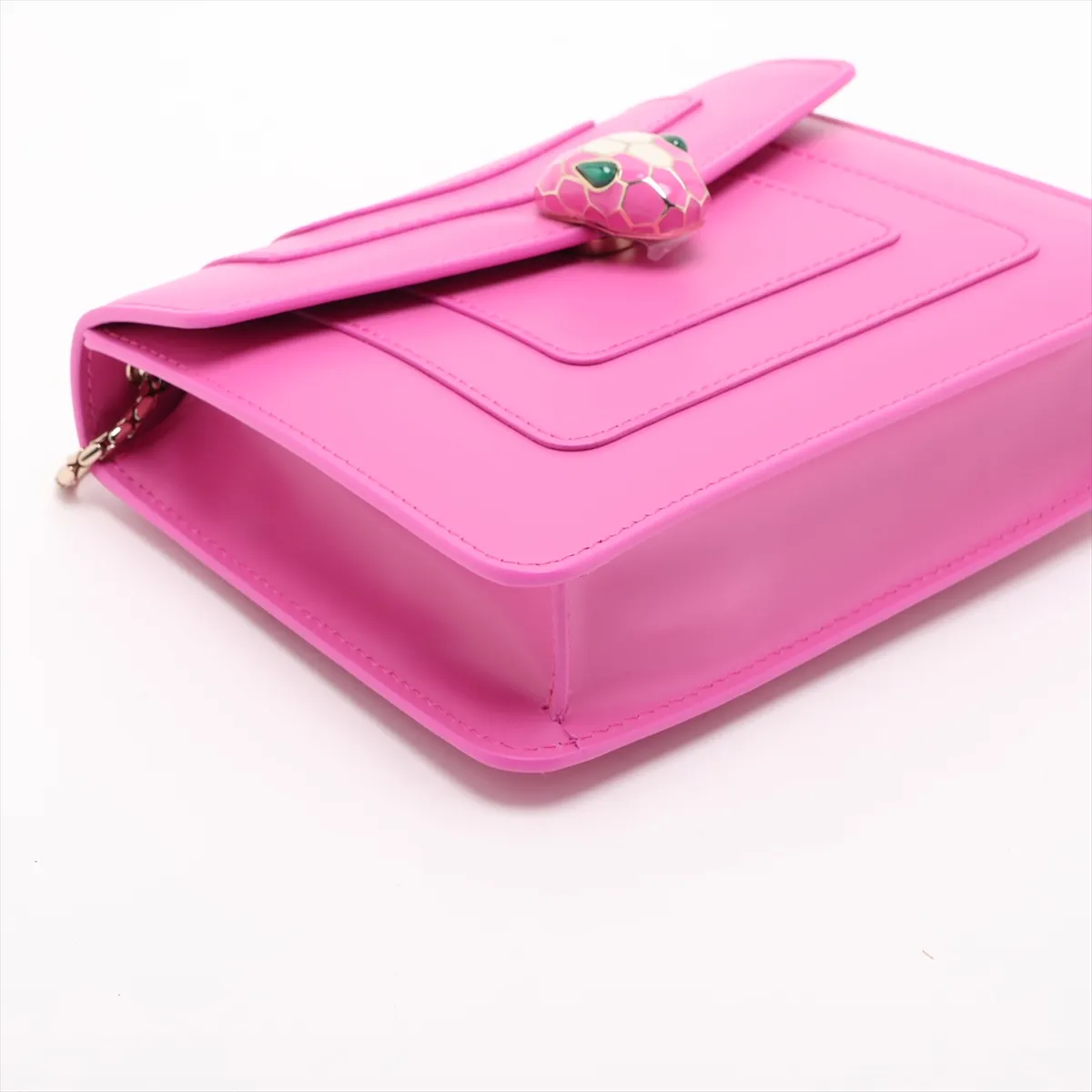 Serpenti Forever Leather Chain Shoulder Bag, Pink, with Mirror — view 4