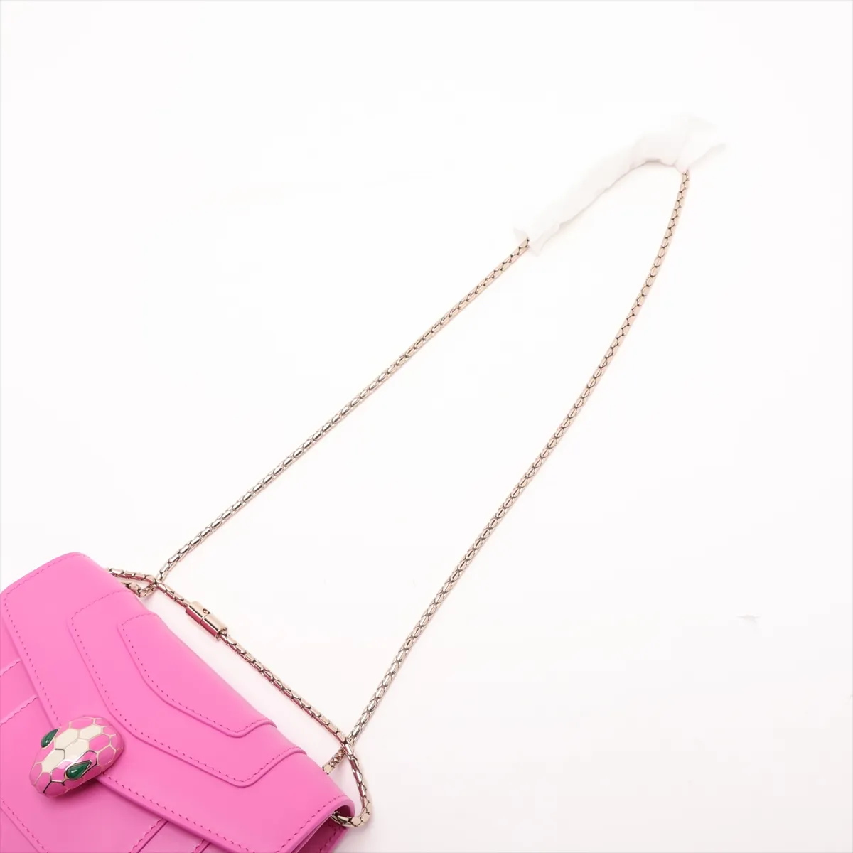 Serpenti Forever Leather Chain Shoulder Bag, Pink, with Mirror — view 5
