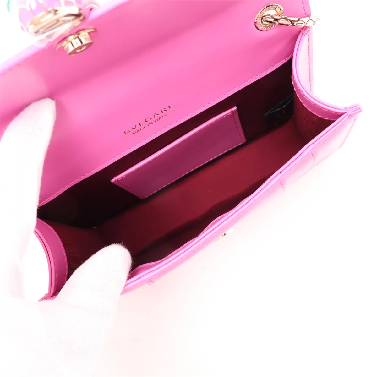 Serpenti Forever Leather Chain Shoulder Bag, Pink, with Mirror — view 6