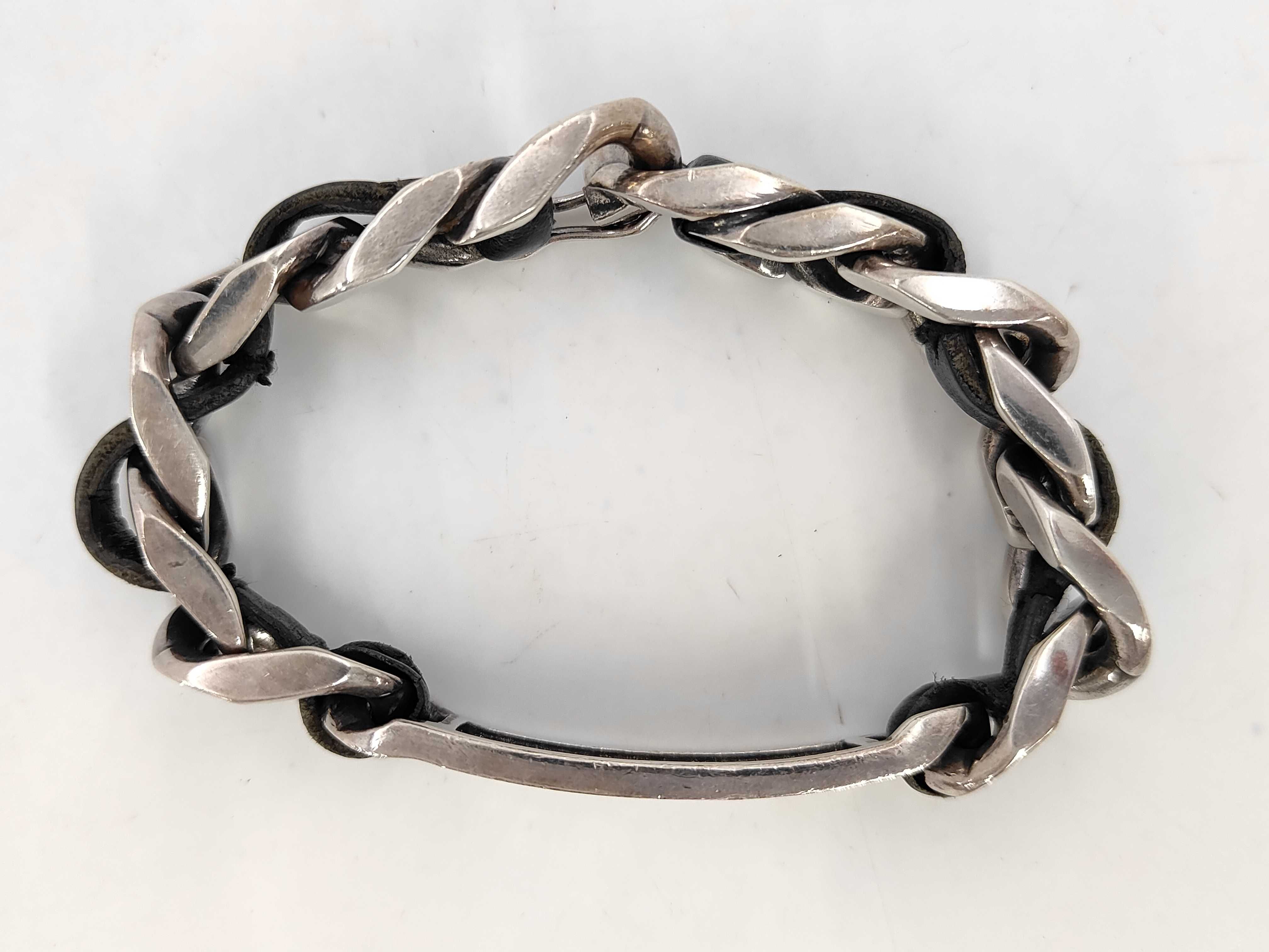 Bracelet, Silver Chain, Logo, Leather, 96P Bracelet/Bangle — view 2
