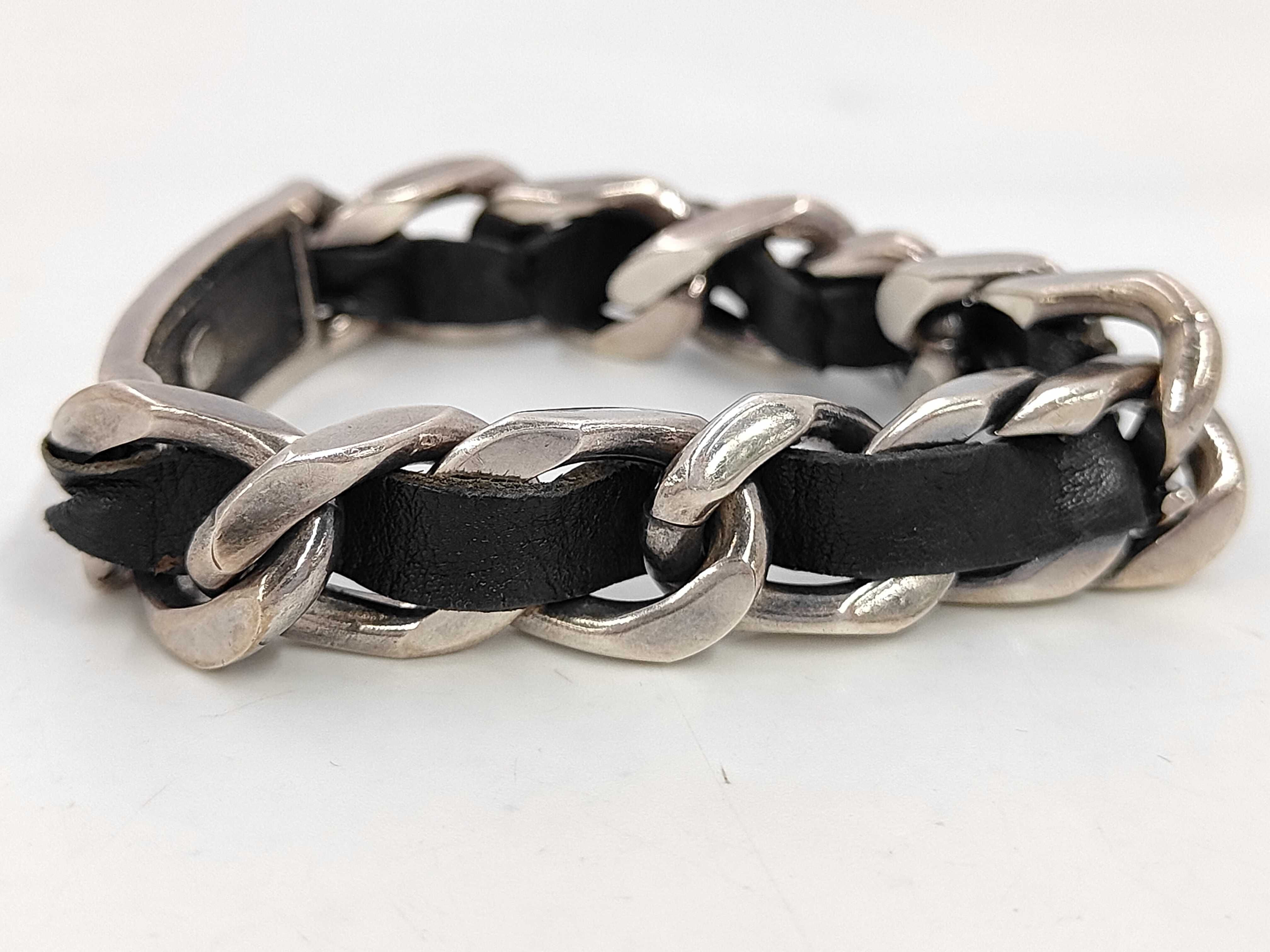 Bracelet, Silver Chain, Logo, Leather, 96P Bracelet/Bangle — view 3