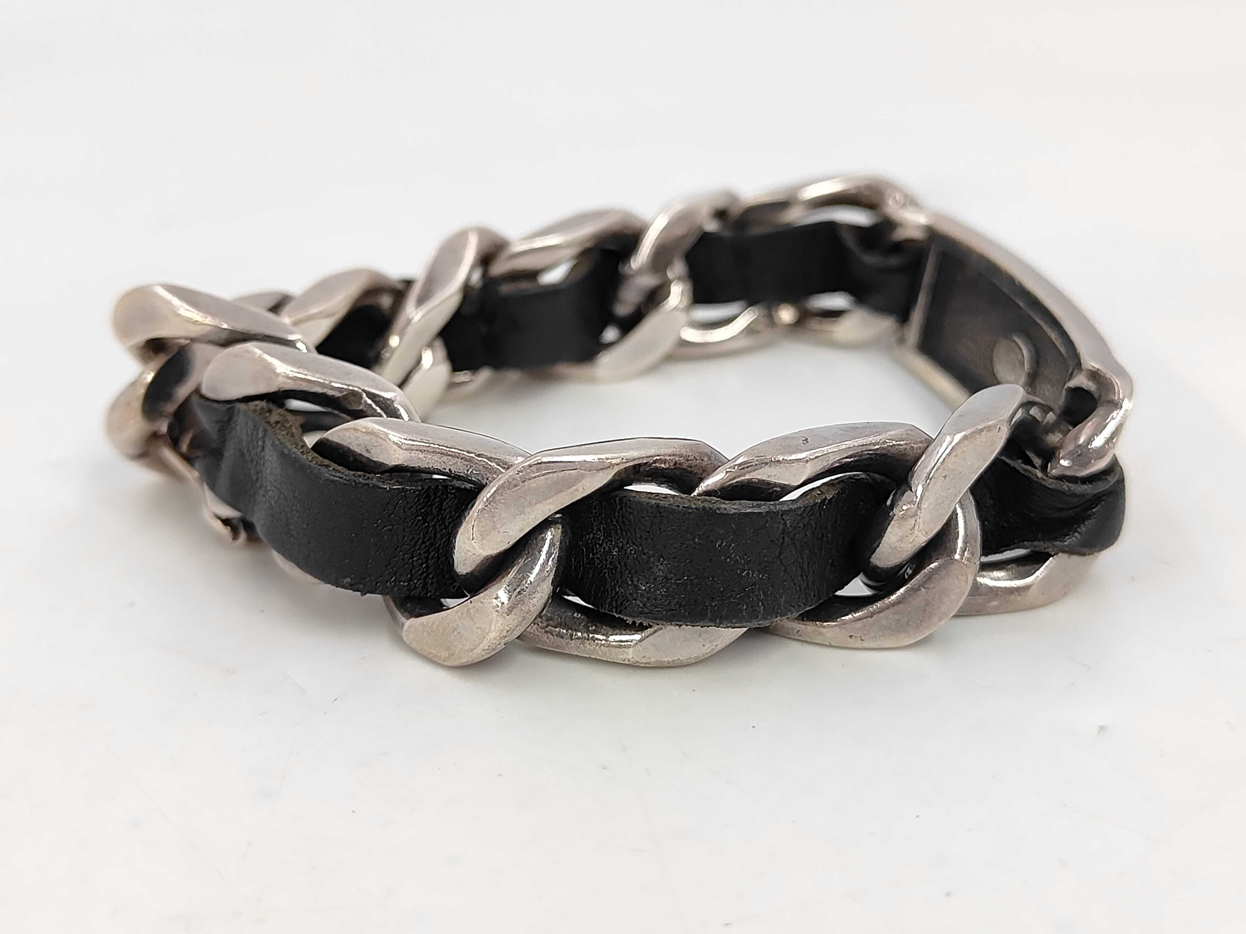 Bracelet, Silver Chain, Logo, Leather, 96P Bracelet/Bangle — view 4