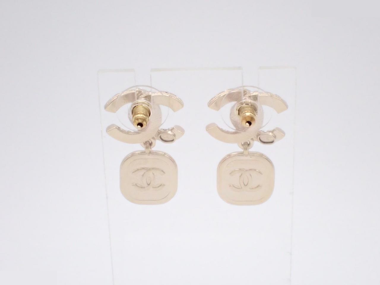 earrings, A21A, Coco Mark, stone, pearl, 3cm height, gold. — view 2