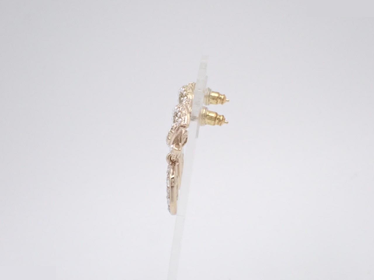 earrings, A21A, Coco Mark, stone, pearl, 3cm height, gold. — view 3