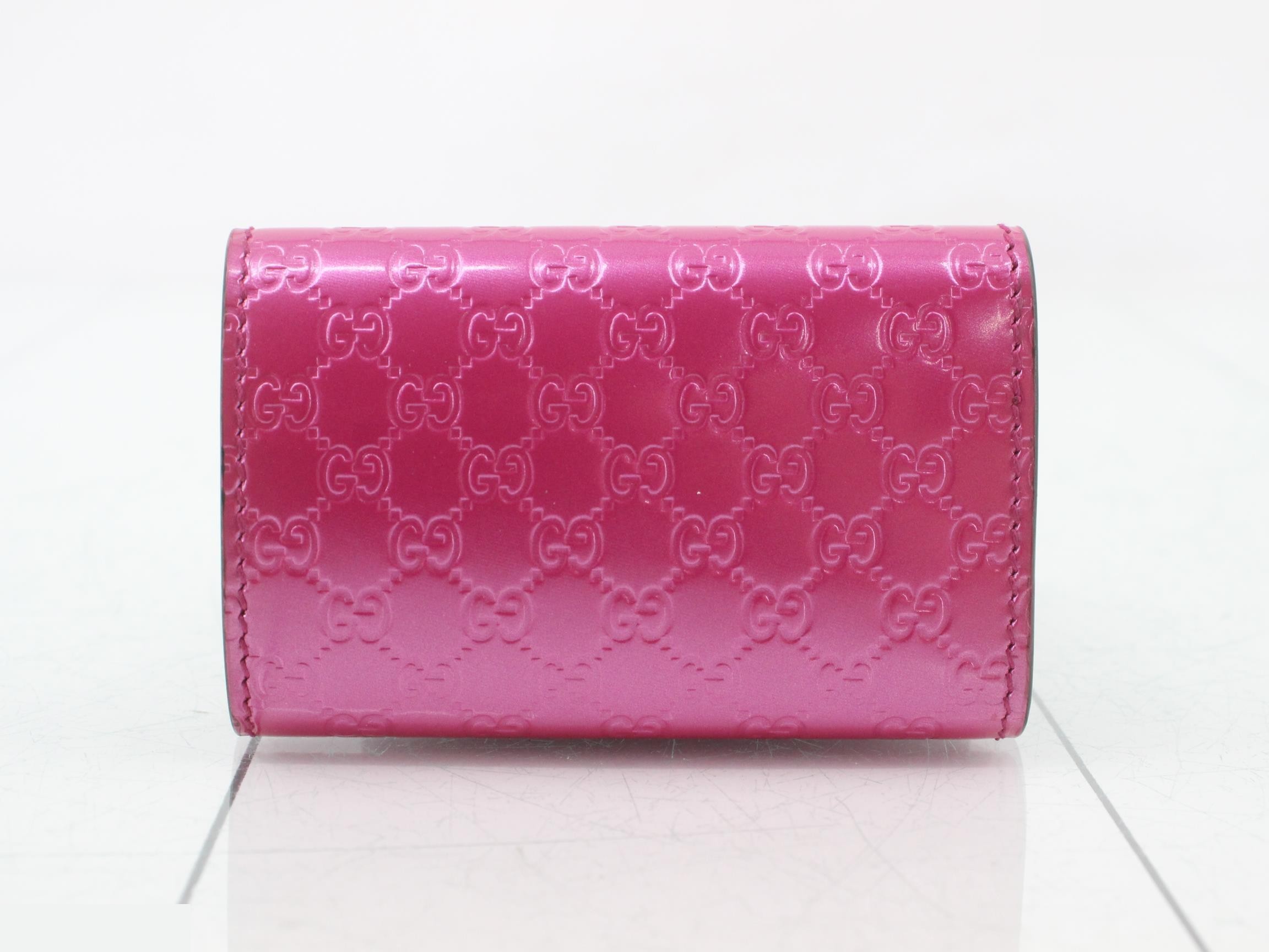 Microguccissima (bag) and key case, enamel, ribbon, pink — view 2