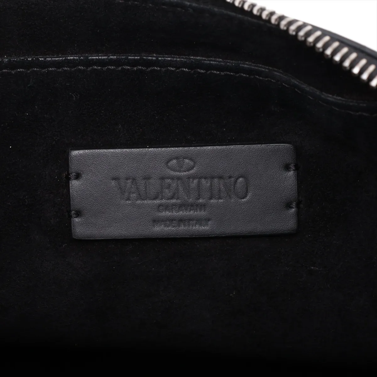 V-logo Leather Shoulder Bag, Blue x Black — view 7