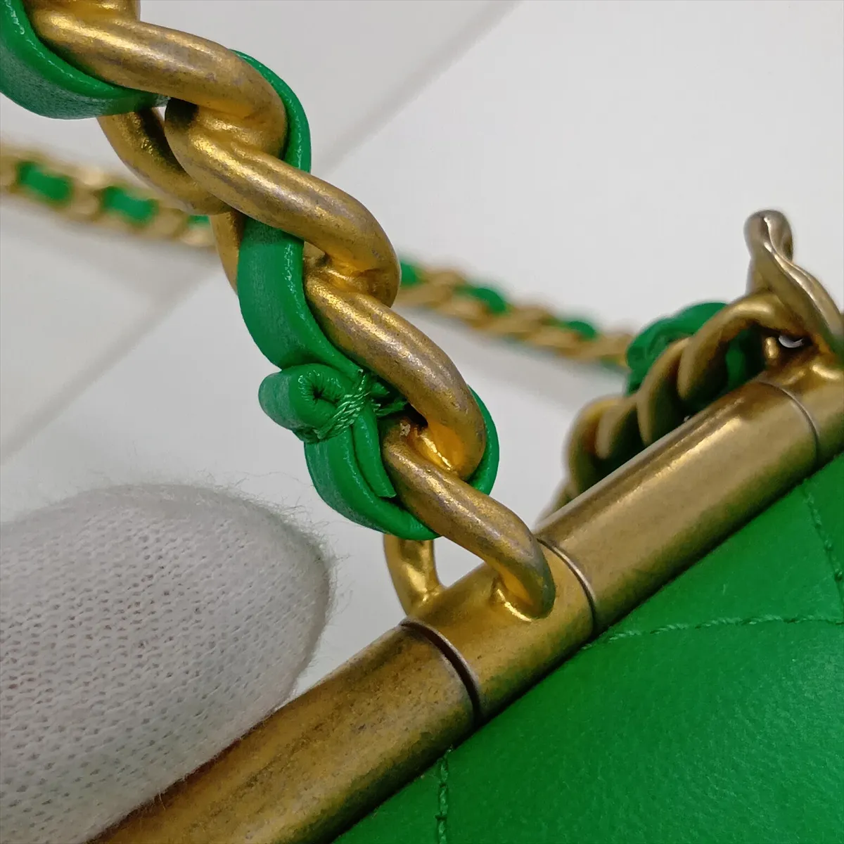 Matelassé Lambskin 2-Way Handbag, Green with Gold Hardware, 29970282, Serial Number 29 — view 11