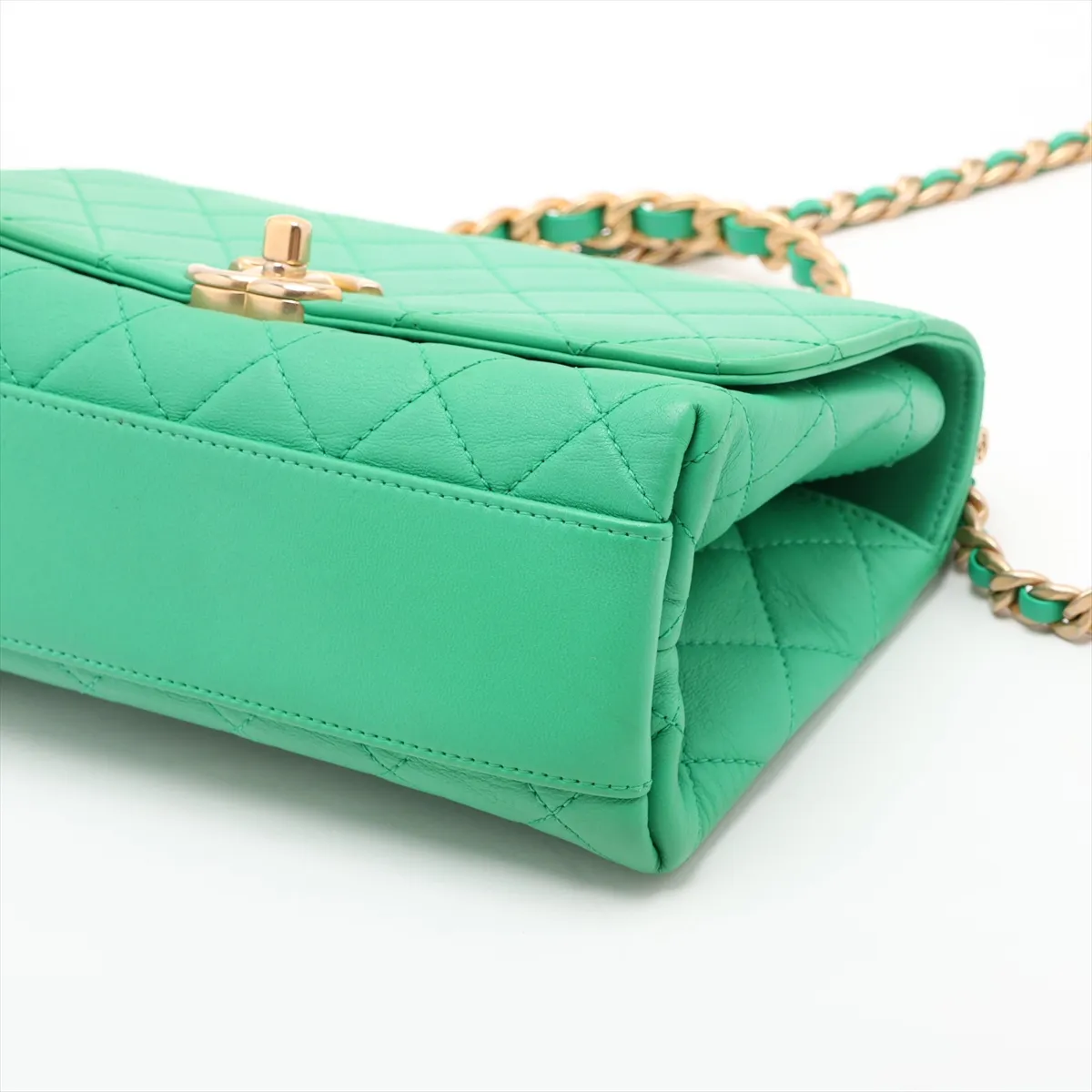Matelassé Lambskin 2-Way Handbag, Green with Gold Hardware, 29970282, Serial Number 29 — view 3