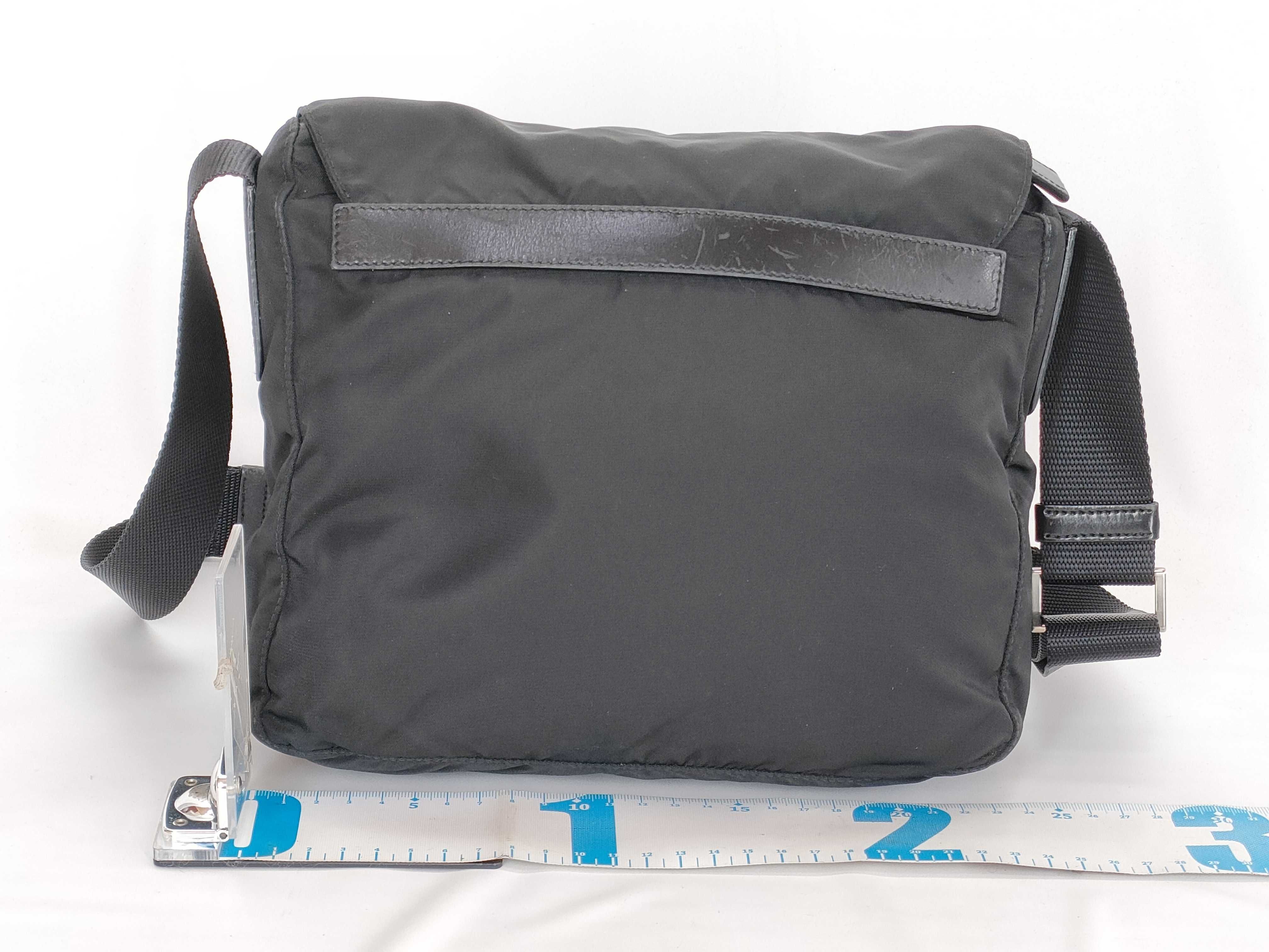 Nylon Shoulder Bag with Triangle Plate, Black — view 2