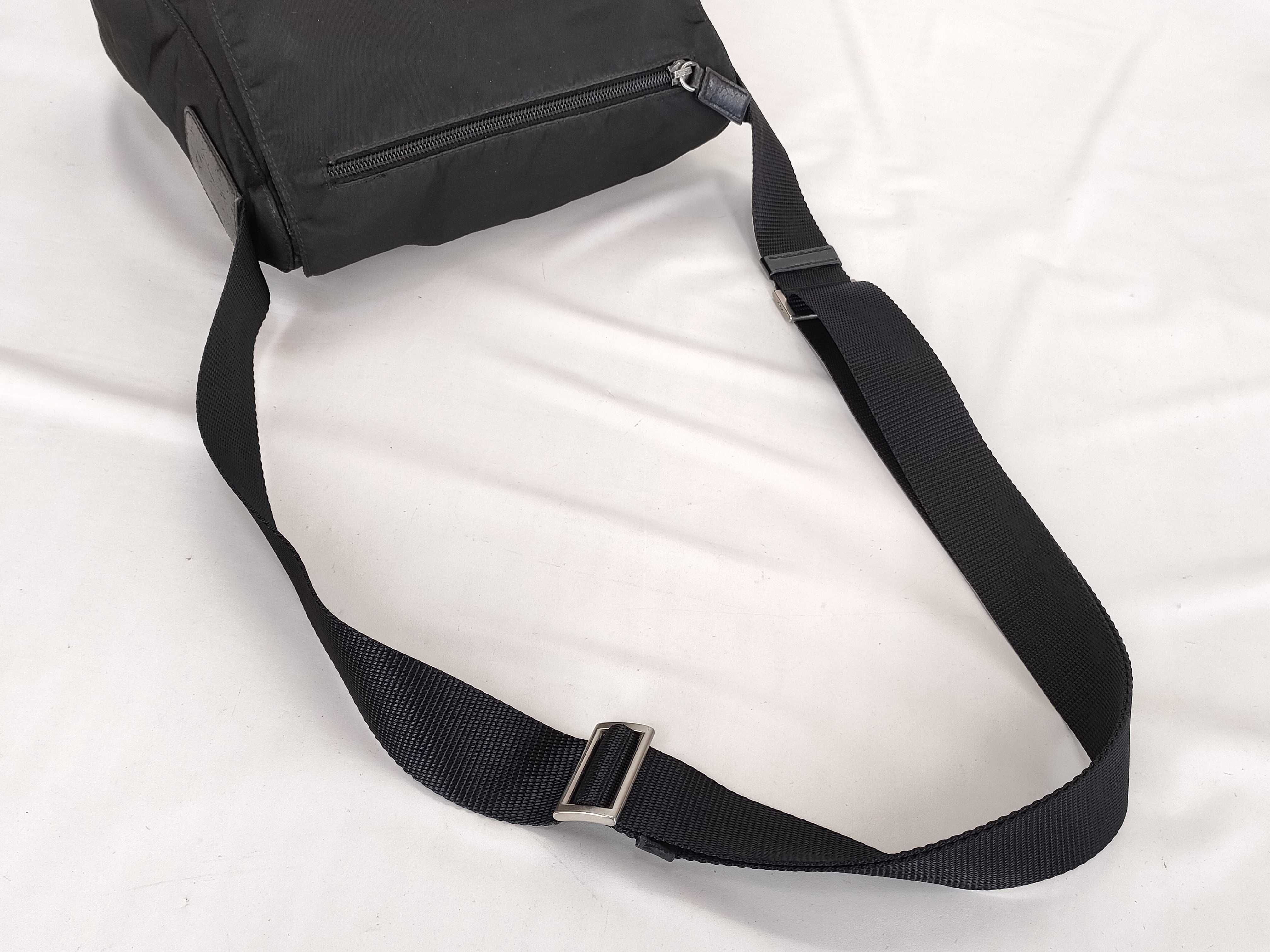 Nylon Shoulder Bag with Triangle Plate, Black — view 3