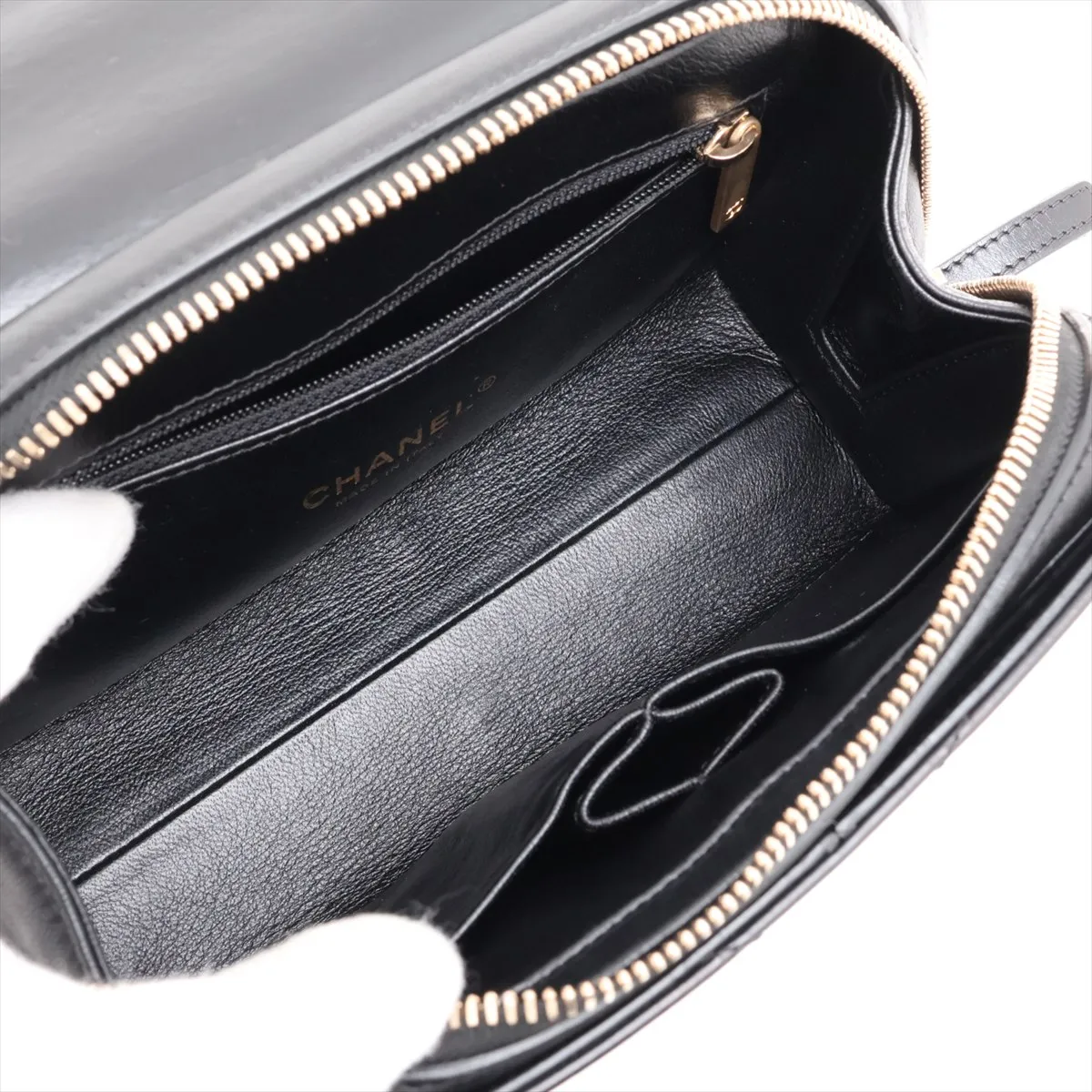 Chevron Lambskin Chain Shoulder Bag, V-stitch, Black, Gold Hardware, 26348263, Serial Number 26 — view 6