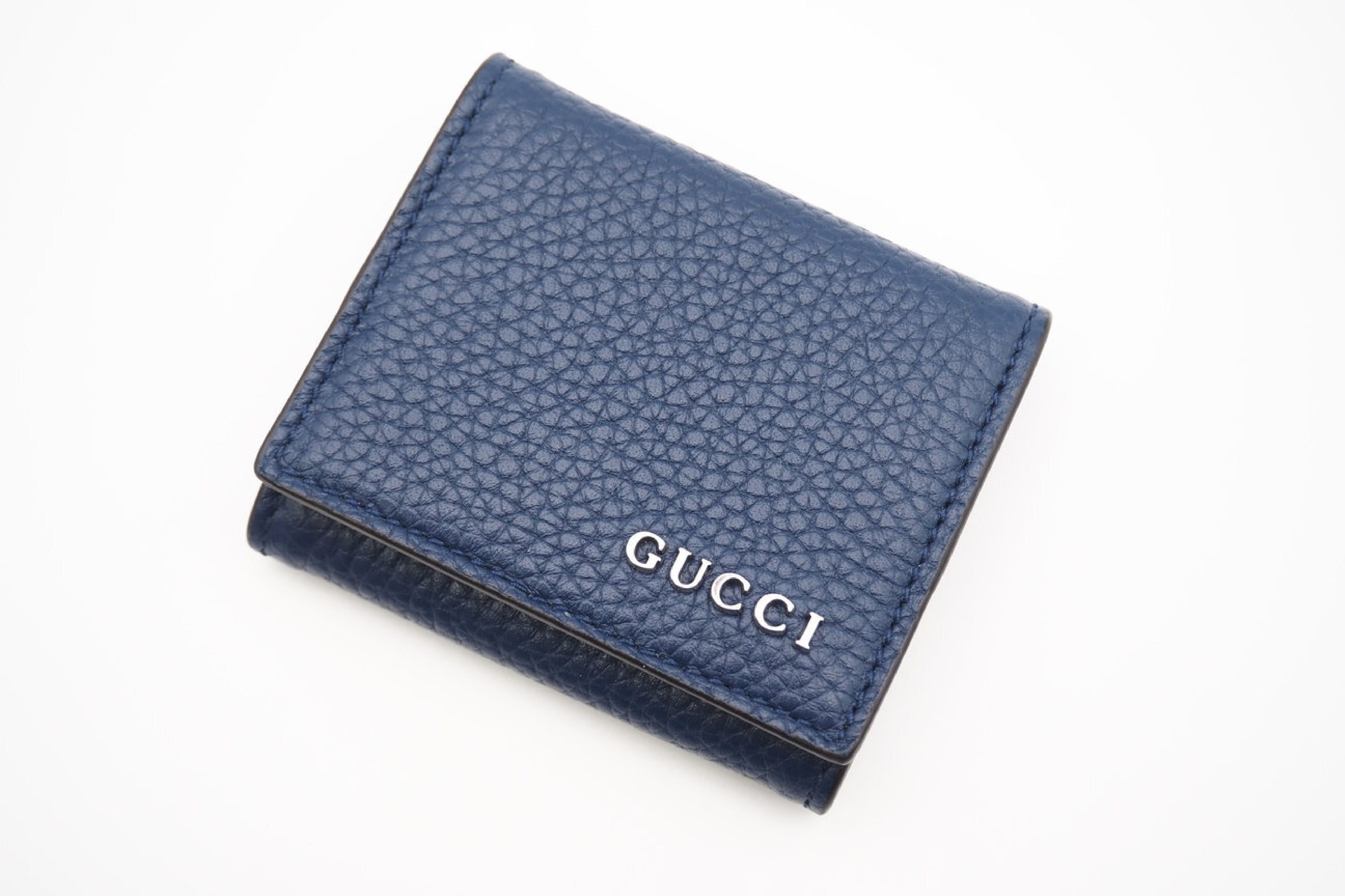 771160 Foldable Logo Leather Coin Purse, Navy Blue, with Dust Bag and Box. — view 2