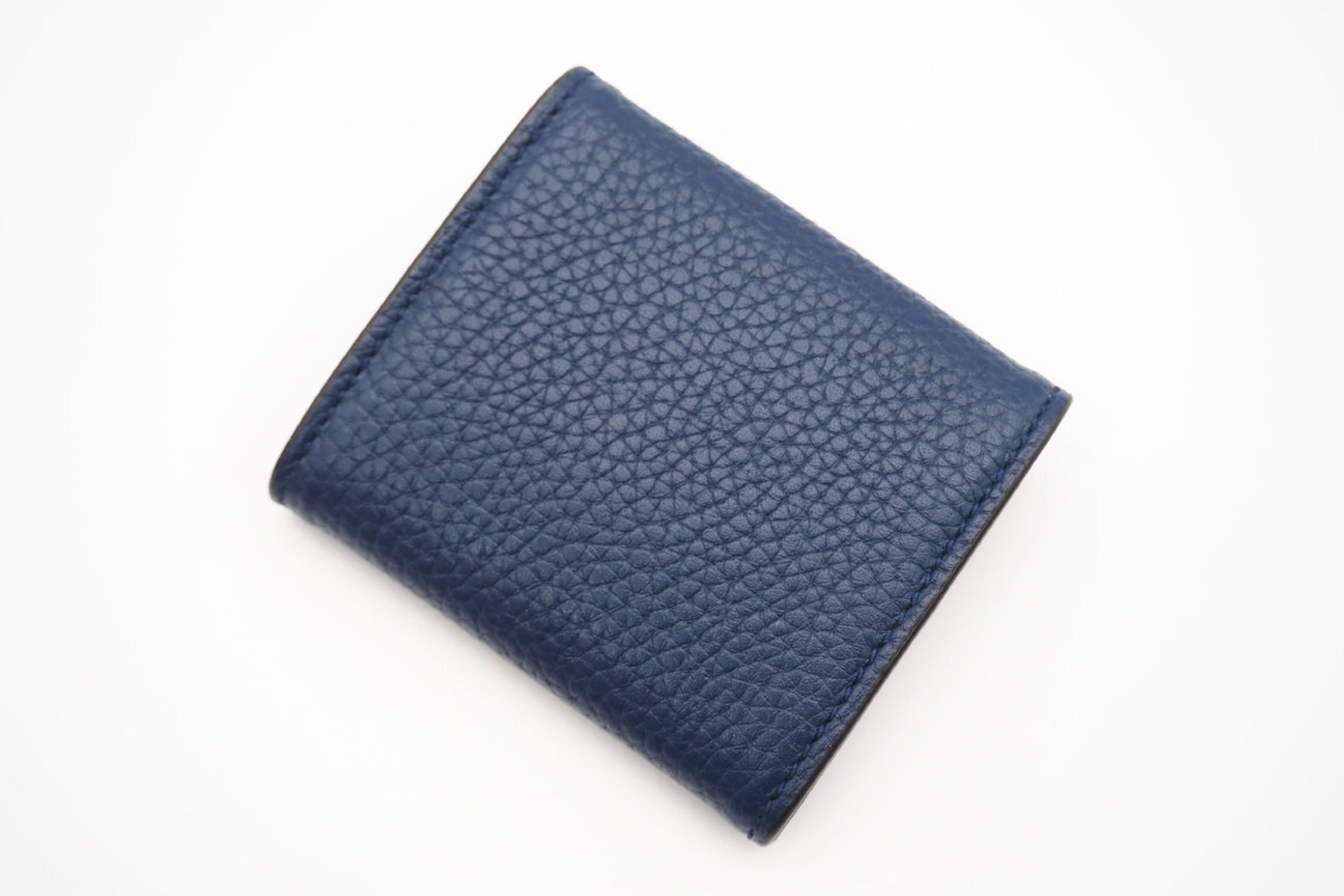771160 Foldable Logo Leather Coin Purse, Navy Blue, with Dust Bag and Box. — view 3