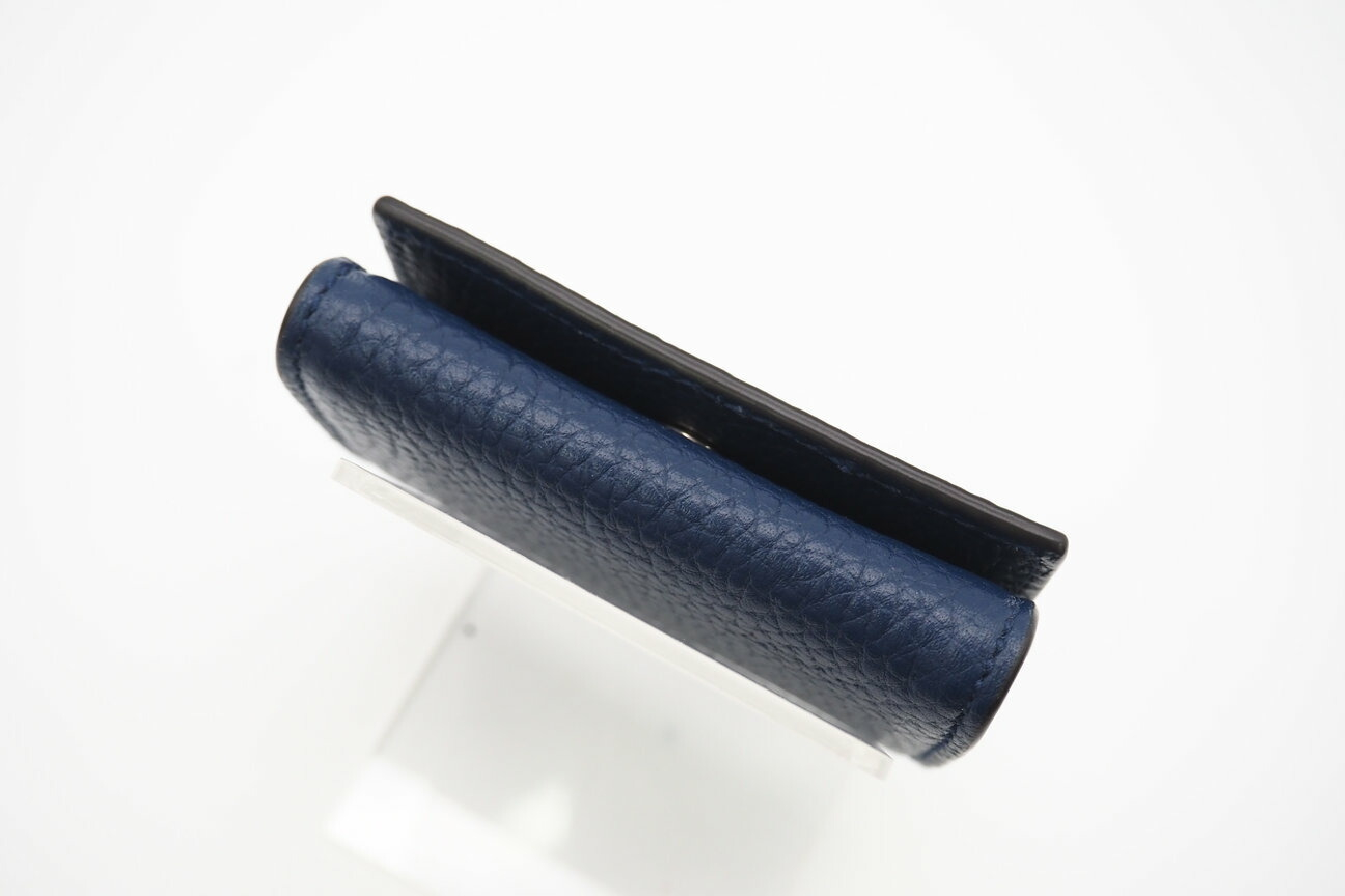 771160 Foldable Logo Leather Coin Purse, Navy Blue, with Dust Bag and Box. — view 5