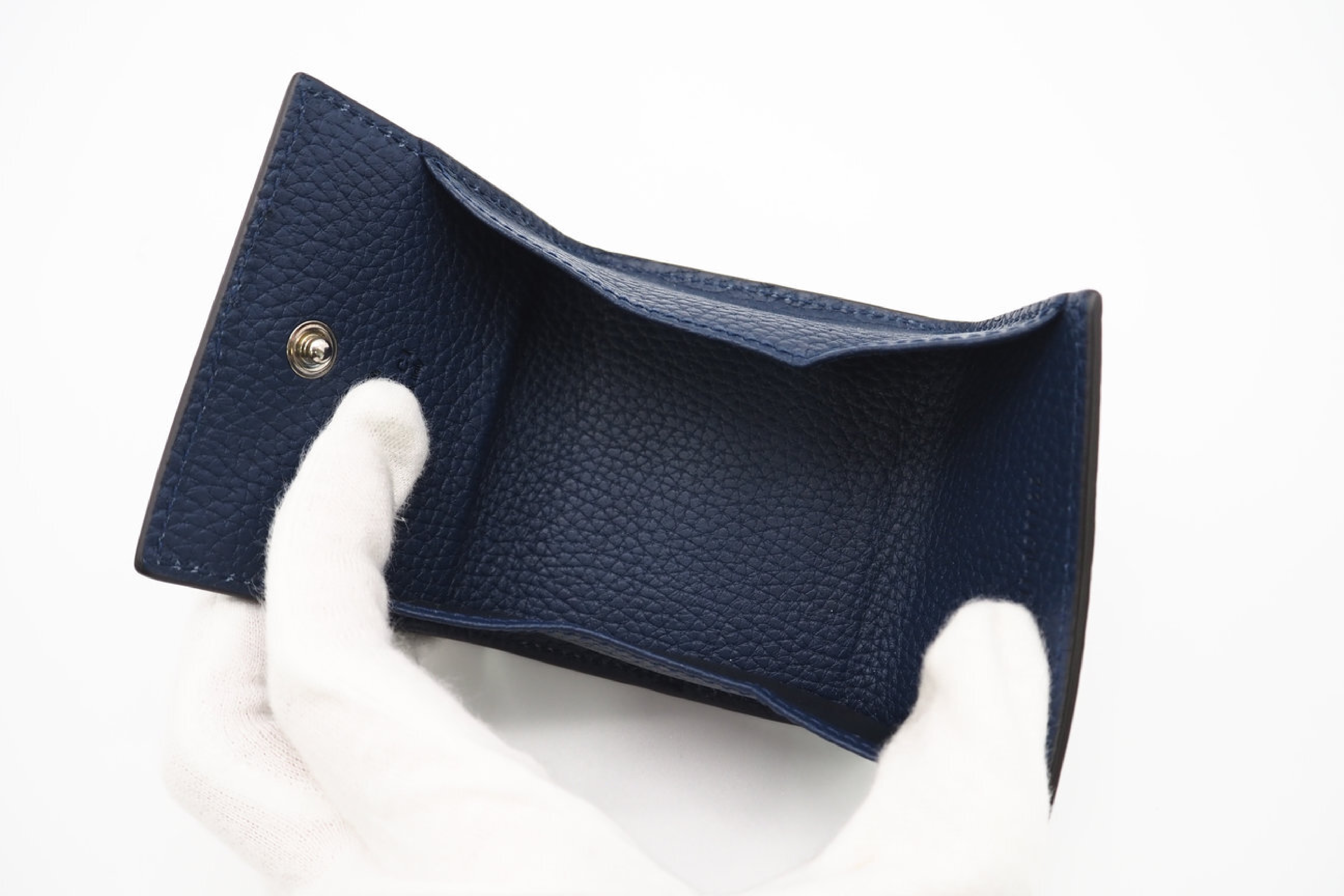 771160 Foldable Logo Leather Coin Purse, Navy Blue, with Dust Bag and Box. — view 8