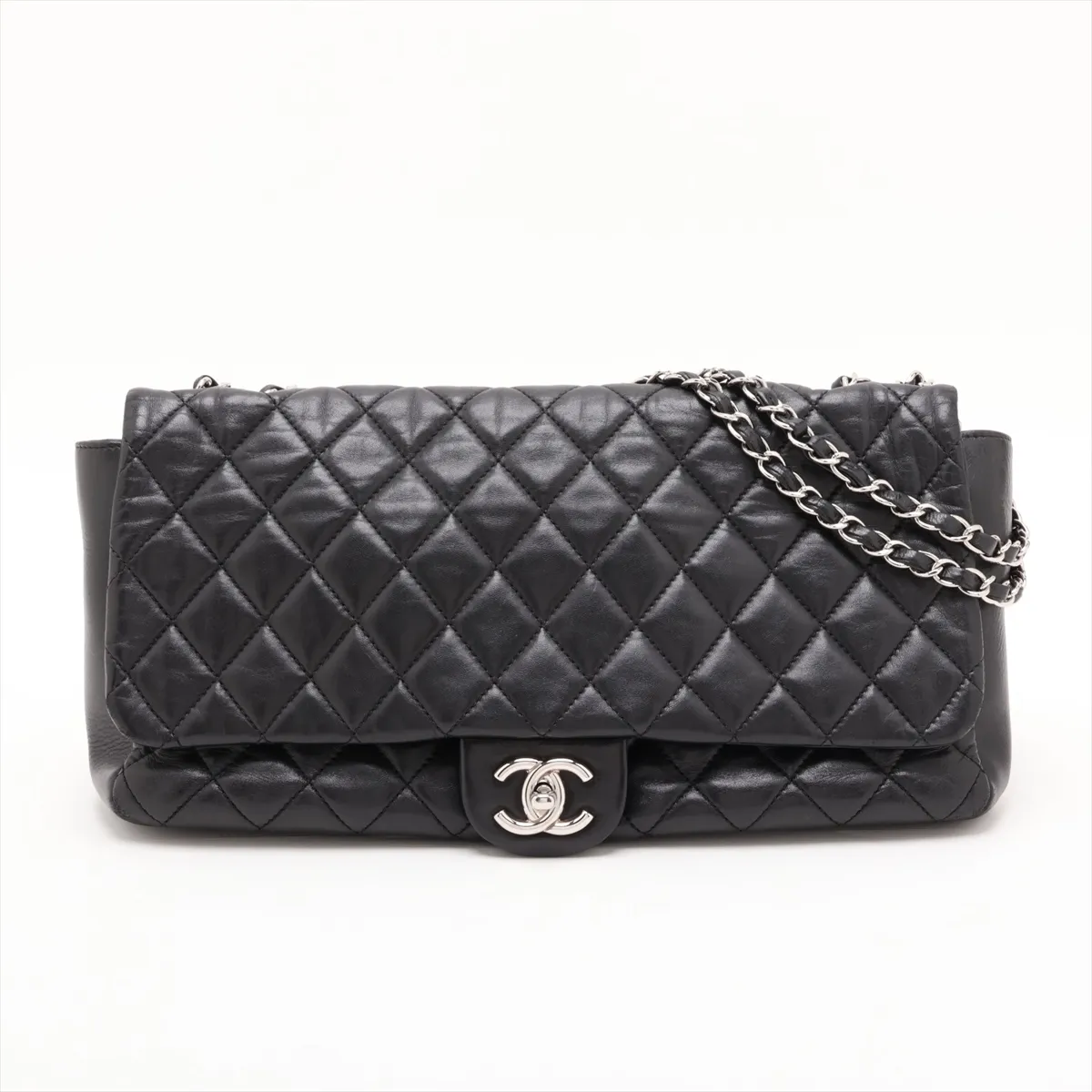 Matelassé Lambskin Chain Shoulder Bag, Black with Silver Hardware, Item No. 13641194 (Serial No. 13)