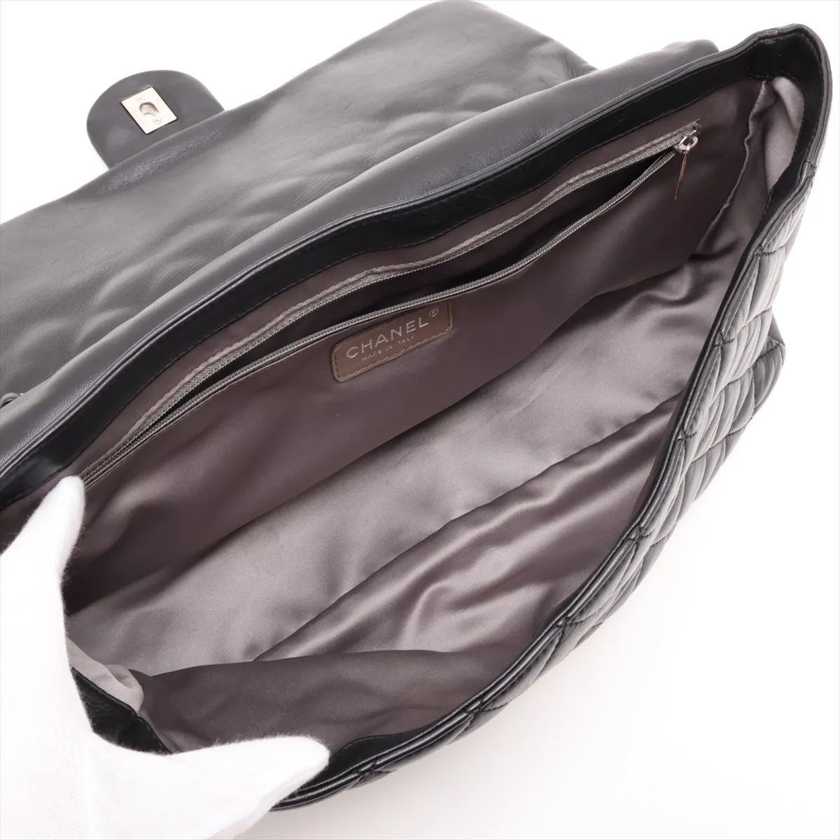 Matelassé Lambskin Chain Shoulder Bag, Black with Silver Hardware, Item No. 13641194 (Serial No. 13) — view 7