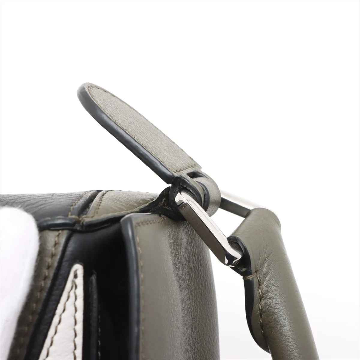 Puzzle Bag Small Leather 2WAY Handbag Khaki x White x Black — view 15