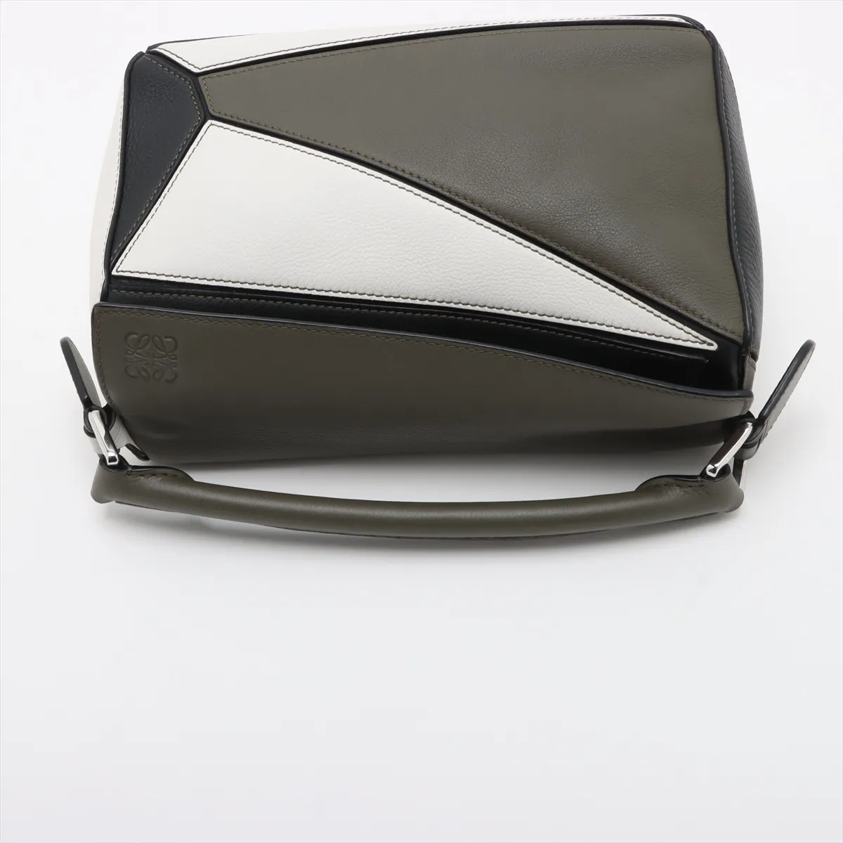 Puzzle Bag Small Leather 2WAY Handbag Khaki x White x Black — view 5