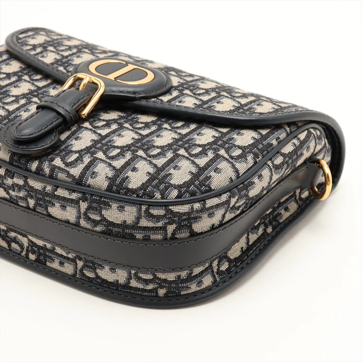 Oblique Bobby Canvas x Leather Shoulder Bag, Navy — view 3
