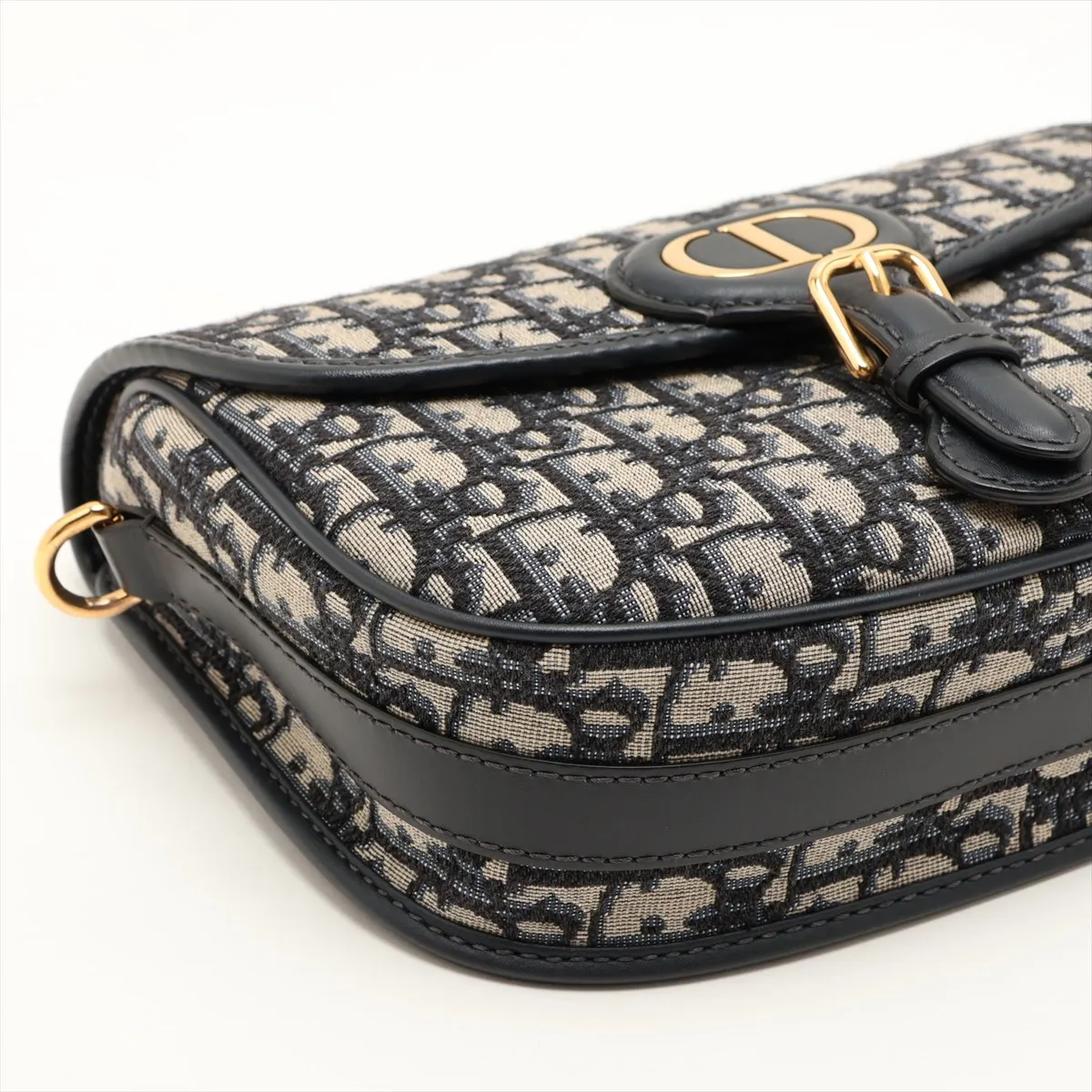 Oblique Bobby Canvas x Leather Shoulder Bag, Navy — view 4