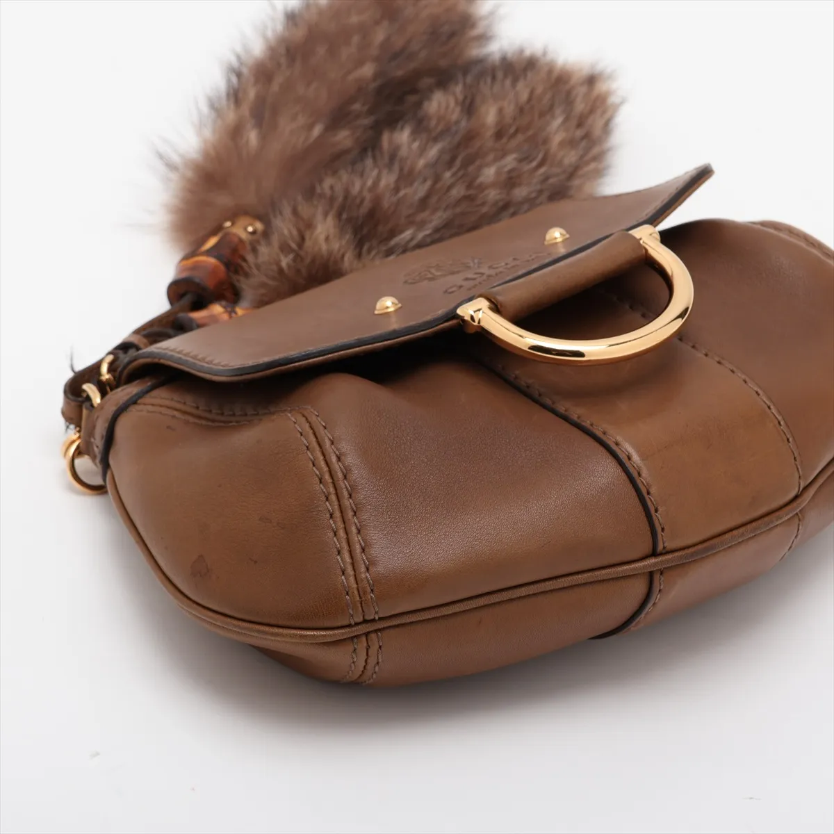 Bamboo Crest 269927 Leather Chain Shoulder Bag, Brown — view 4