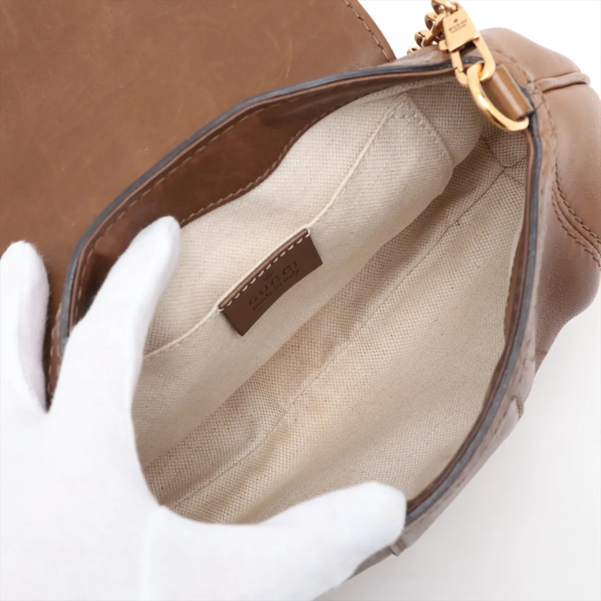 Bamboo Crest 269927 Leather Chain Shoulder Bag, Brown — view 6