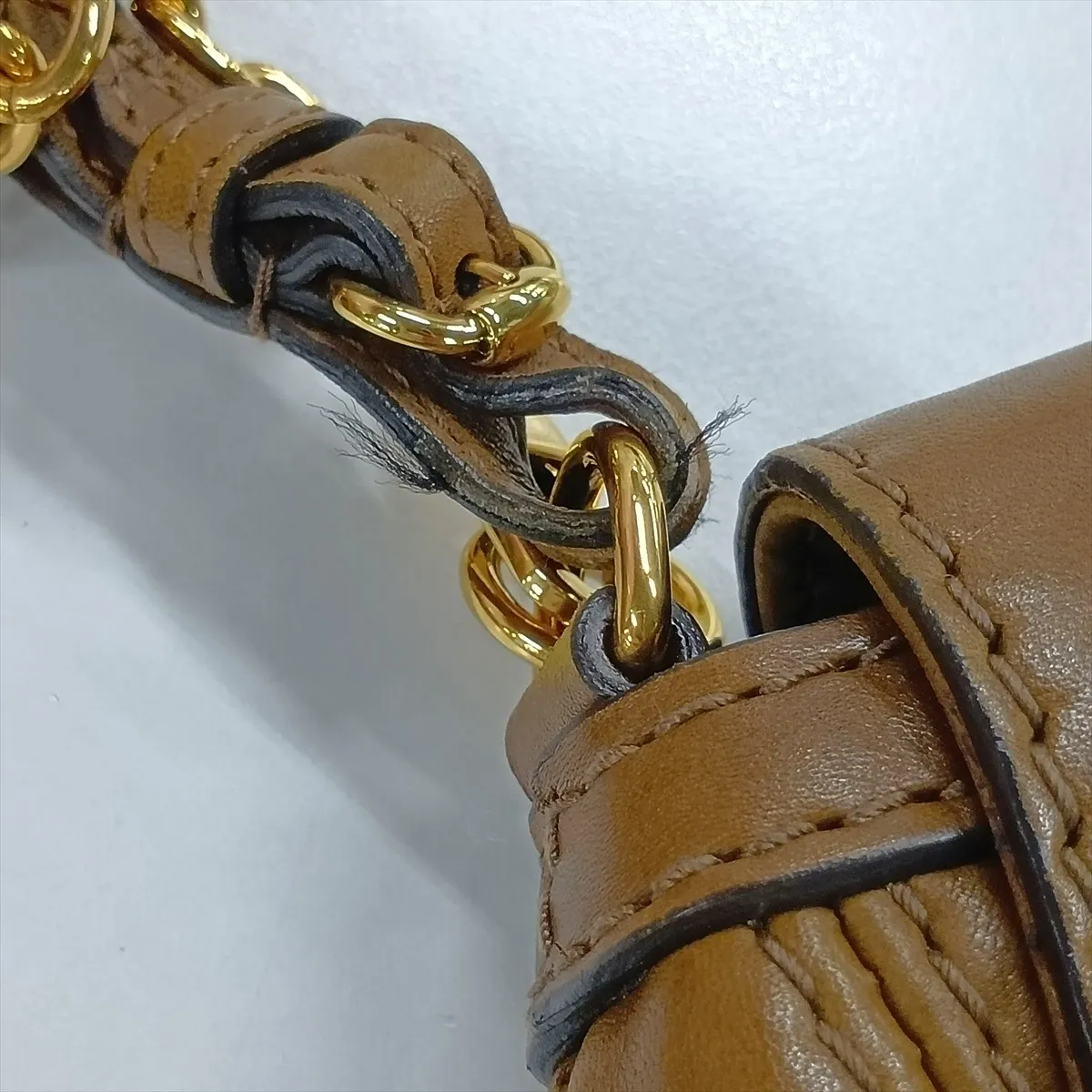 Bamboo Crest 269927 Leather Chain Shoulder Bag, Brown — view 10