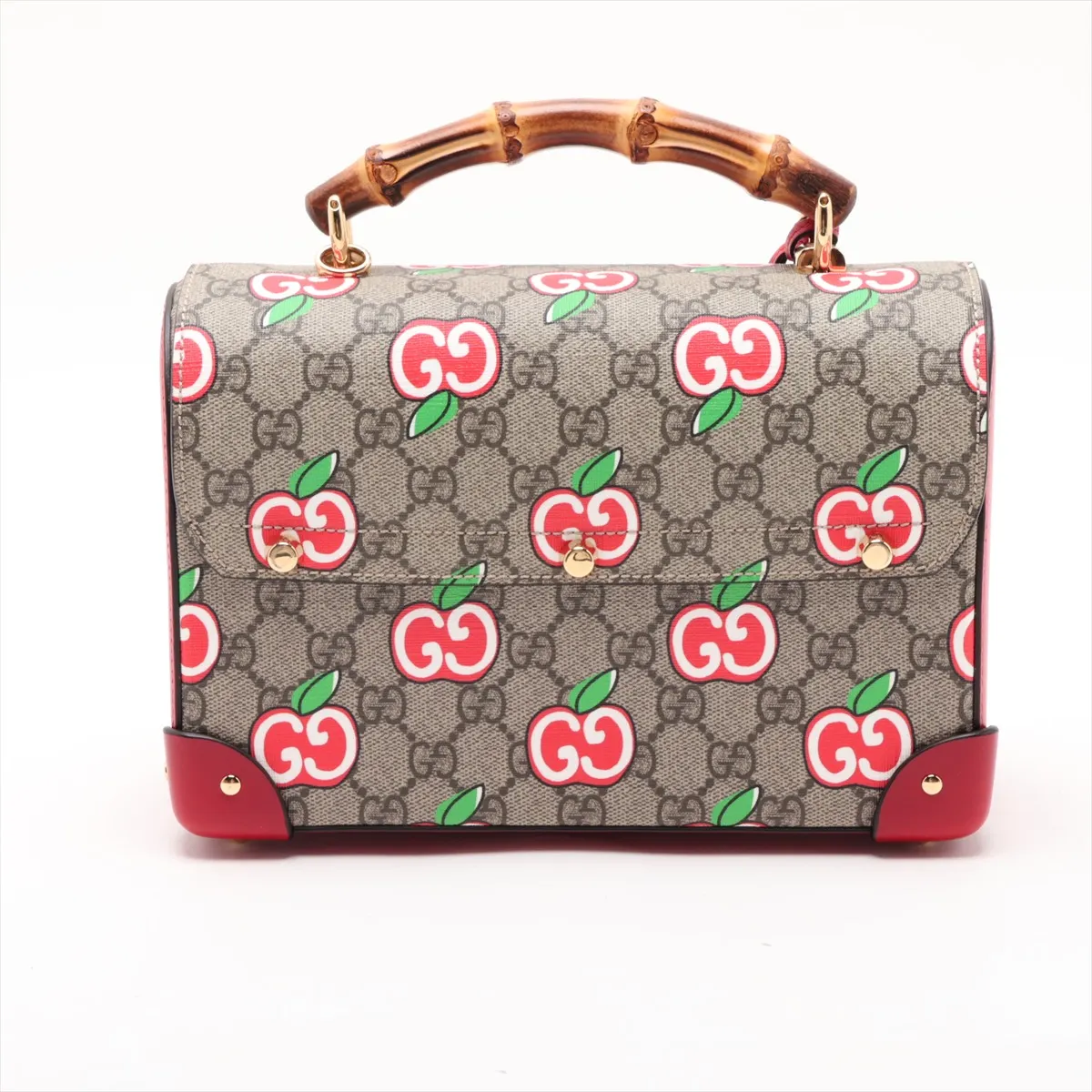 GG Apple Bamboo 603221 PVC x Leather 2-Way Handbag Beige x Red — view 2