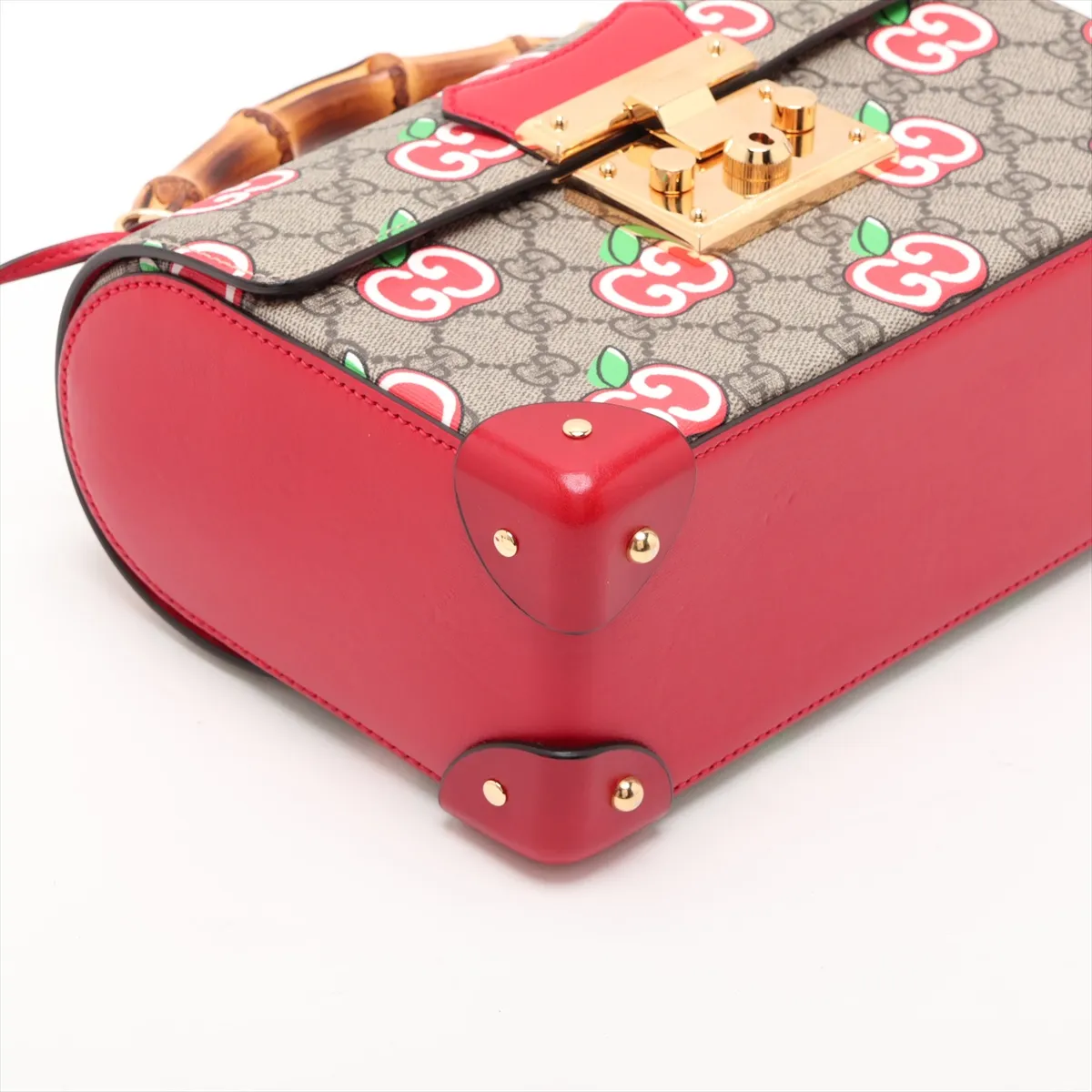 GG Apple Bamboo 603221 PVC x Leather 2-Way Handbag Beige x Red — view 4