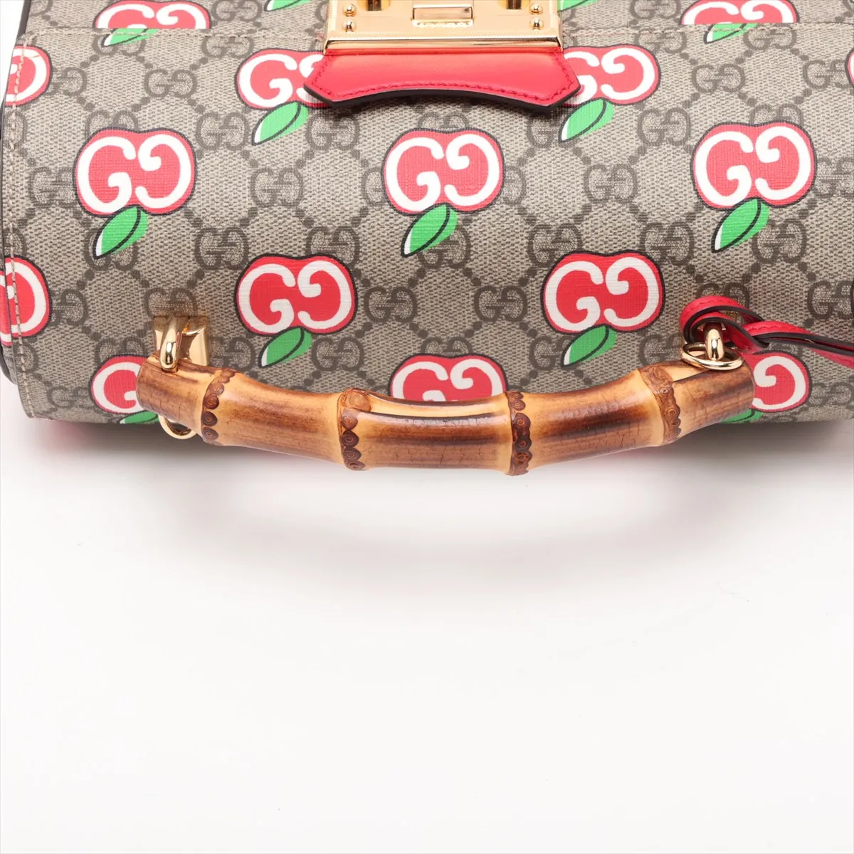 GG Apple Bamboo 603221 PVC x Leather 2-Way Handbag Beige x Red — view 5
