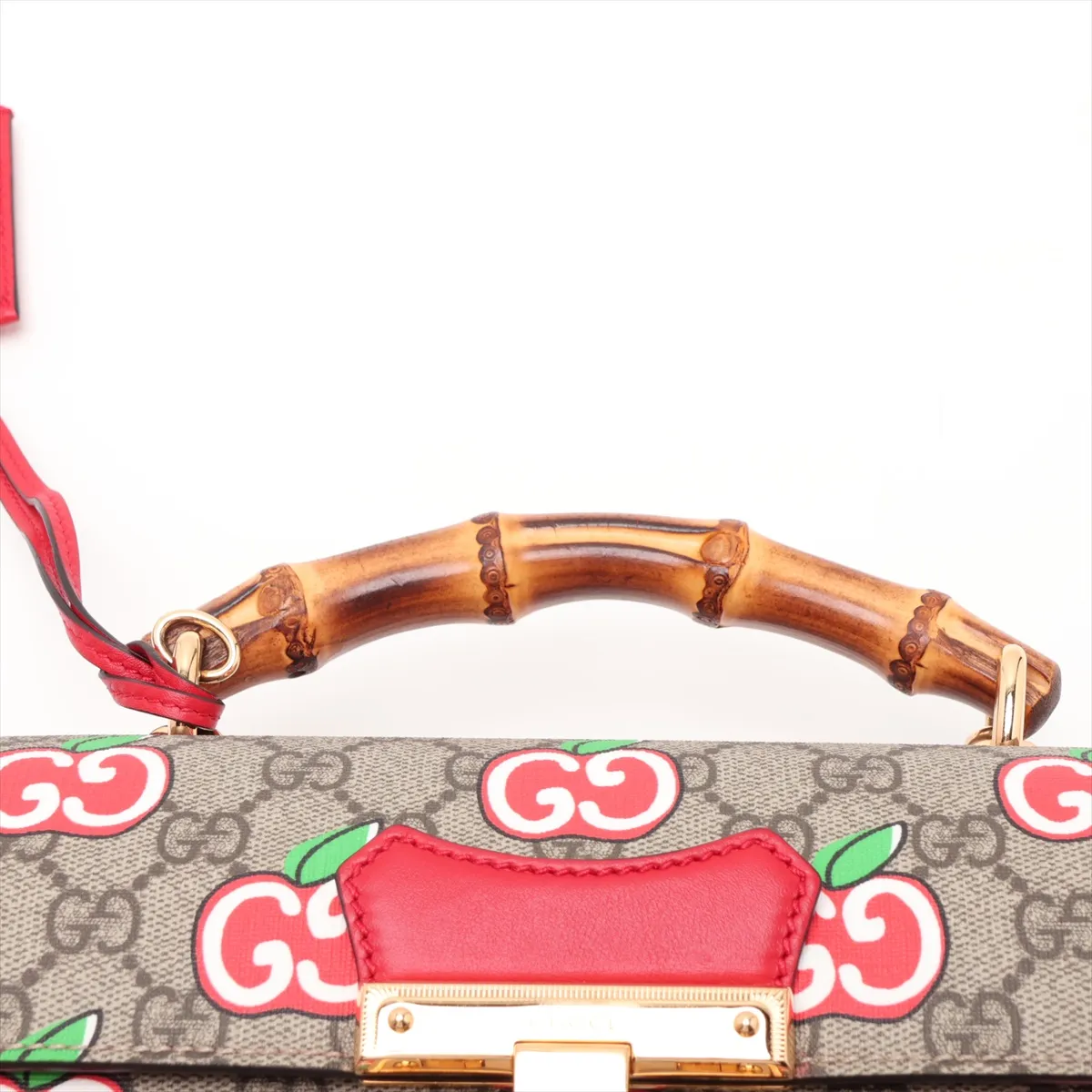 GG Apple Bamboo 603221 PVC x Leather 2-Way Handbag Beige x Red — view 6