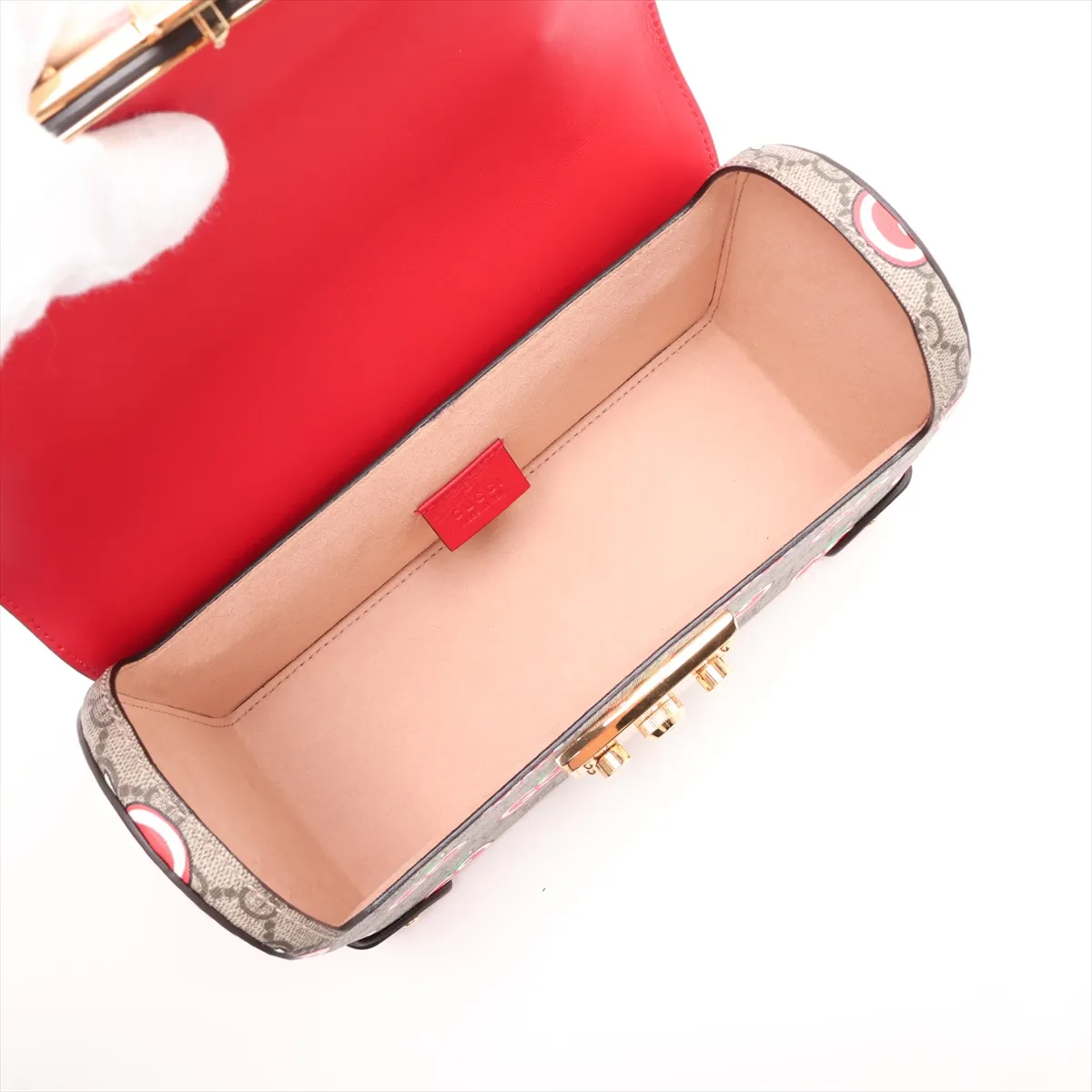 GG Apple Bamboo 603221 PVC x Leather 2-Way Handbag Beige x Red — view 8