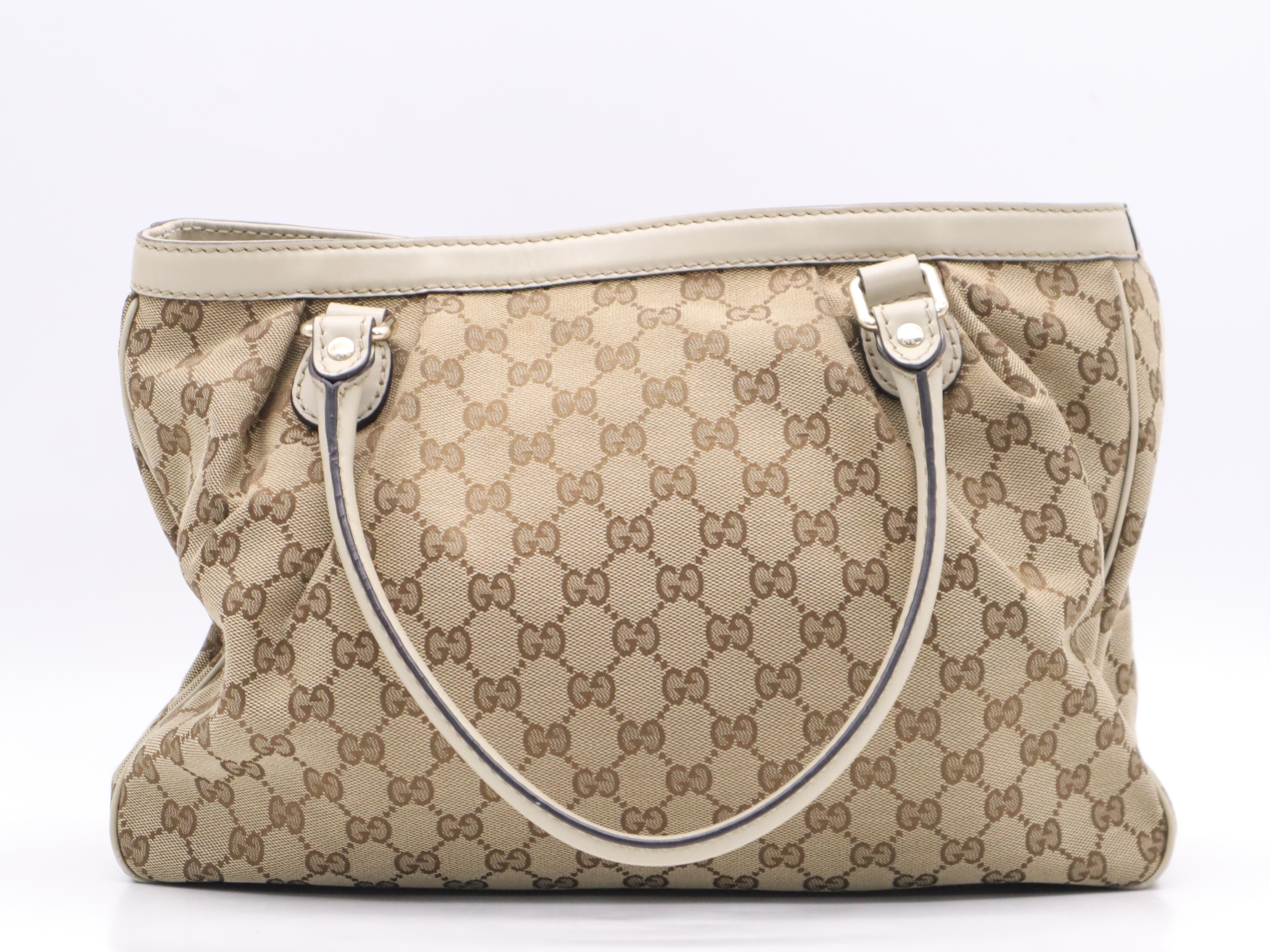 296835 Canvas x Leather GG Canvas Sukey Tote Bag Beige Gold Hardware with Charm — view 2