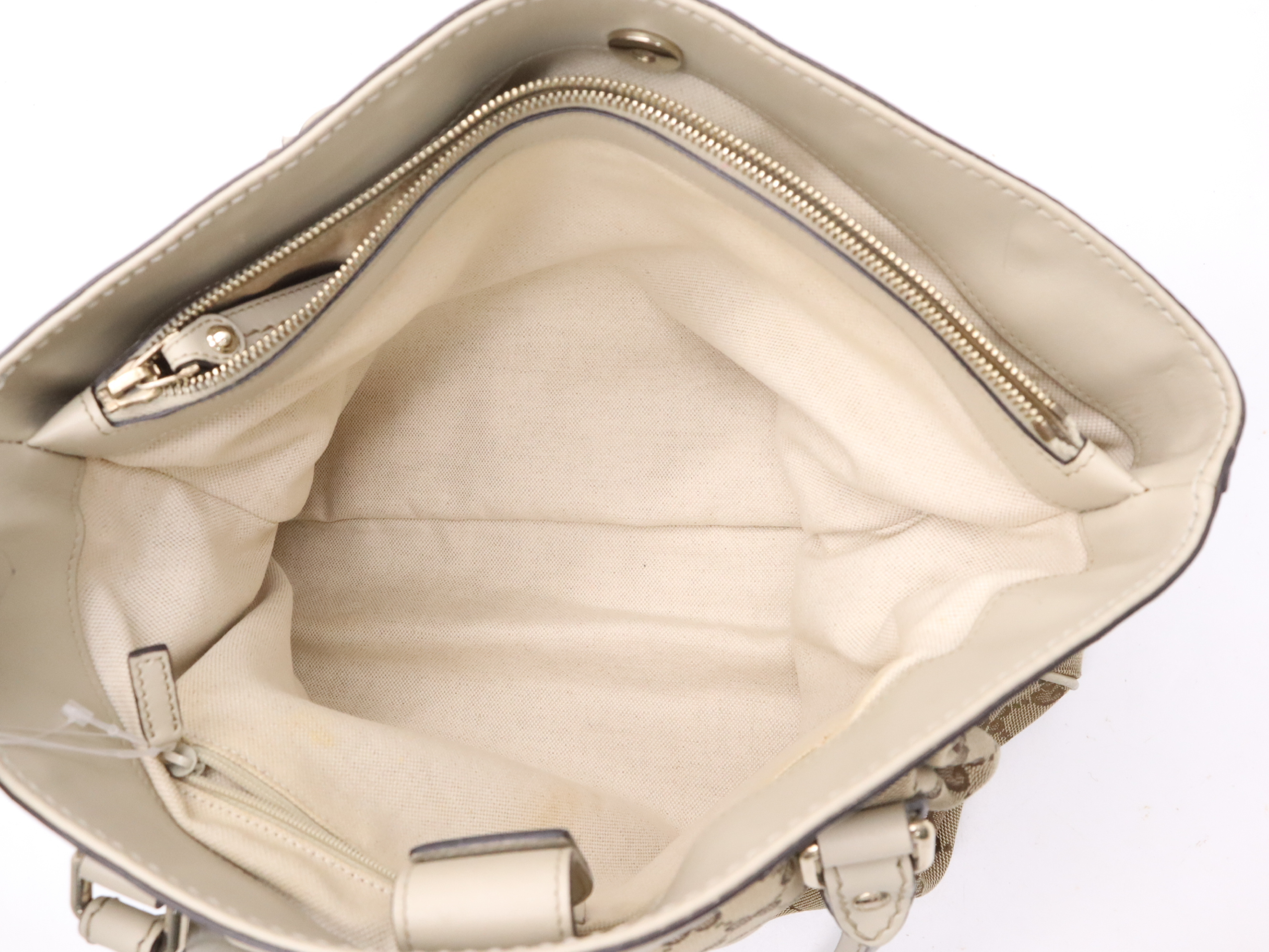 296835 Canvas x Leather GG Canvas Sukey Tote Bag Beige Gold Hardware with Charm — view 11